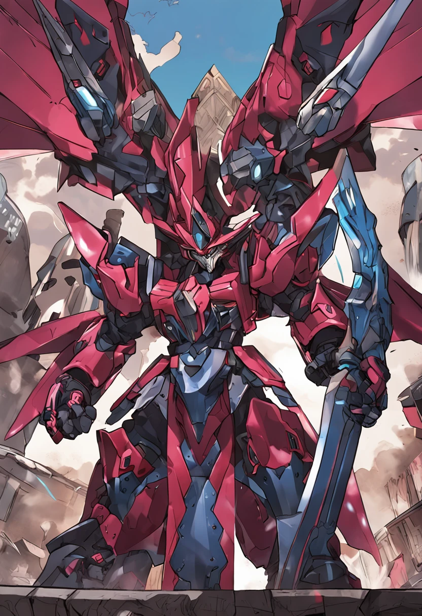 a close up of a robot with a sword in its hand, high detailed official artwork, Detailed key anime art, Yu-Gi-Oh Art Style, white and red armor, gurren lagann, Gungnir, Darius Puia, best anime 4k konachan wallpaper, akasuki voidstar, yugioh artwork