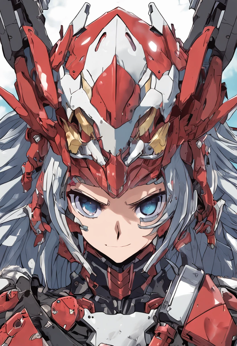 a close up of a robot with a sword in its hand, Illustration inspired by Zoltan Volos, Pixiv Contest Winner, sots art, high detailed official artwork, Detailed key anime art, Yu-Gi-Oh Art Style, white and red armor, gurren lagann, Gungnir, Darius Puia, best anime 4k konachan wallpaper