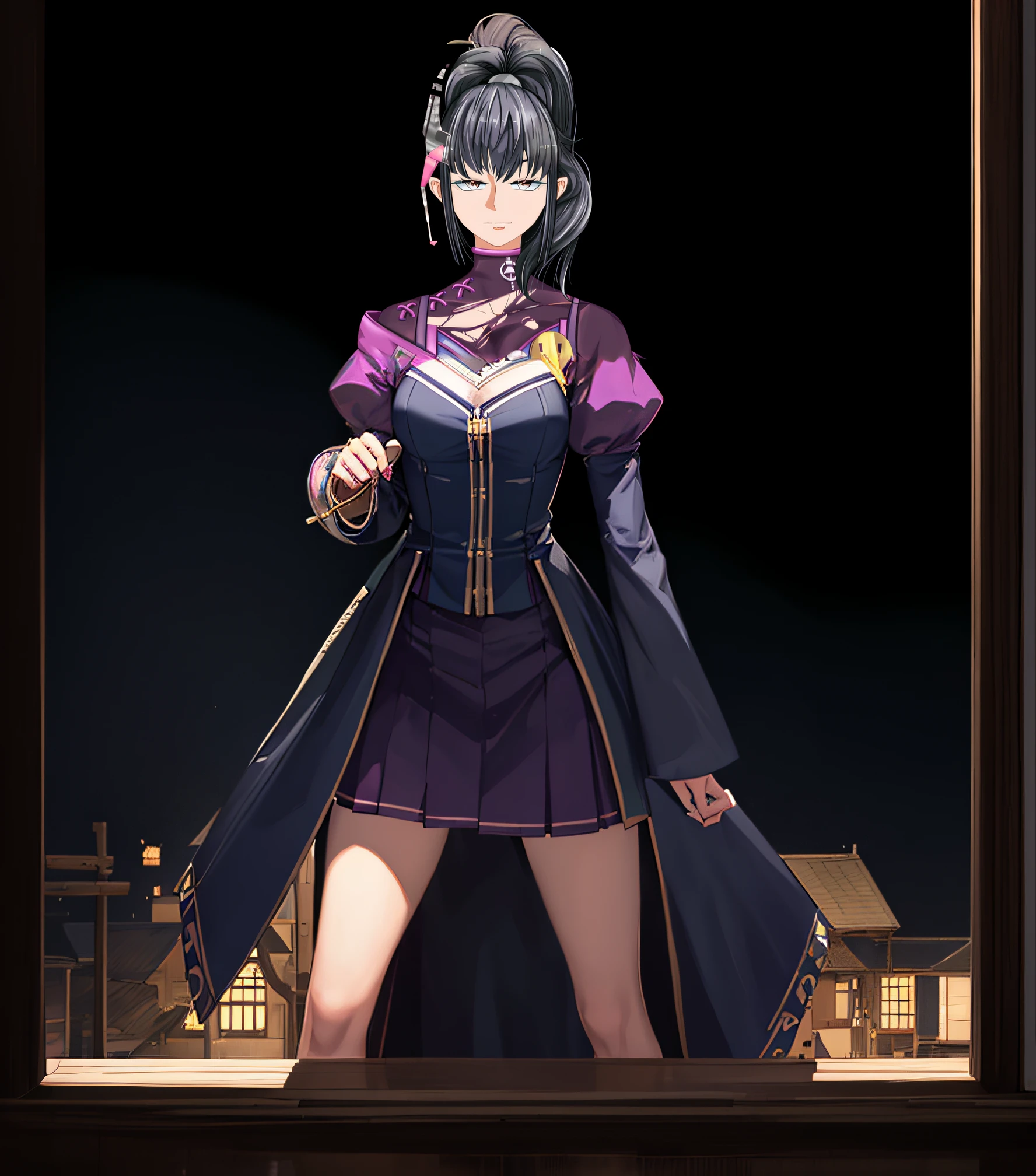 (((masterpiece))), (((best quality))), ((ultra-detailed)), (highly detailed CG illustration), ((an extremely delicate and beautiful)),1mechanical girl,Young girl named ((Sui Ishida)), a close up of a person with a ponytail and a purple outfit, Sui's hands meticulously crafting a magical-mechanical device, with blueprints scattered around her,Girl's hands meticulously crafting a magical-mechanical device, with blueprints scattered around her, Background is the workshop, A quaint workshop nestled between tall buildings, with the glow of enchanted objects seen through the windows, katana zero video game character, masamune shiro, maya fey from ace attorney, portrait knights of zodiac girl, koyoharu gotouge, misato katsuragi, black - haired mage, yayoi kasuma, juri misaki, takeyuki kanda