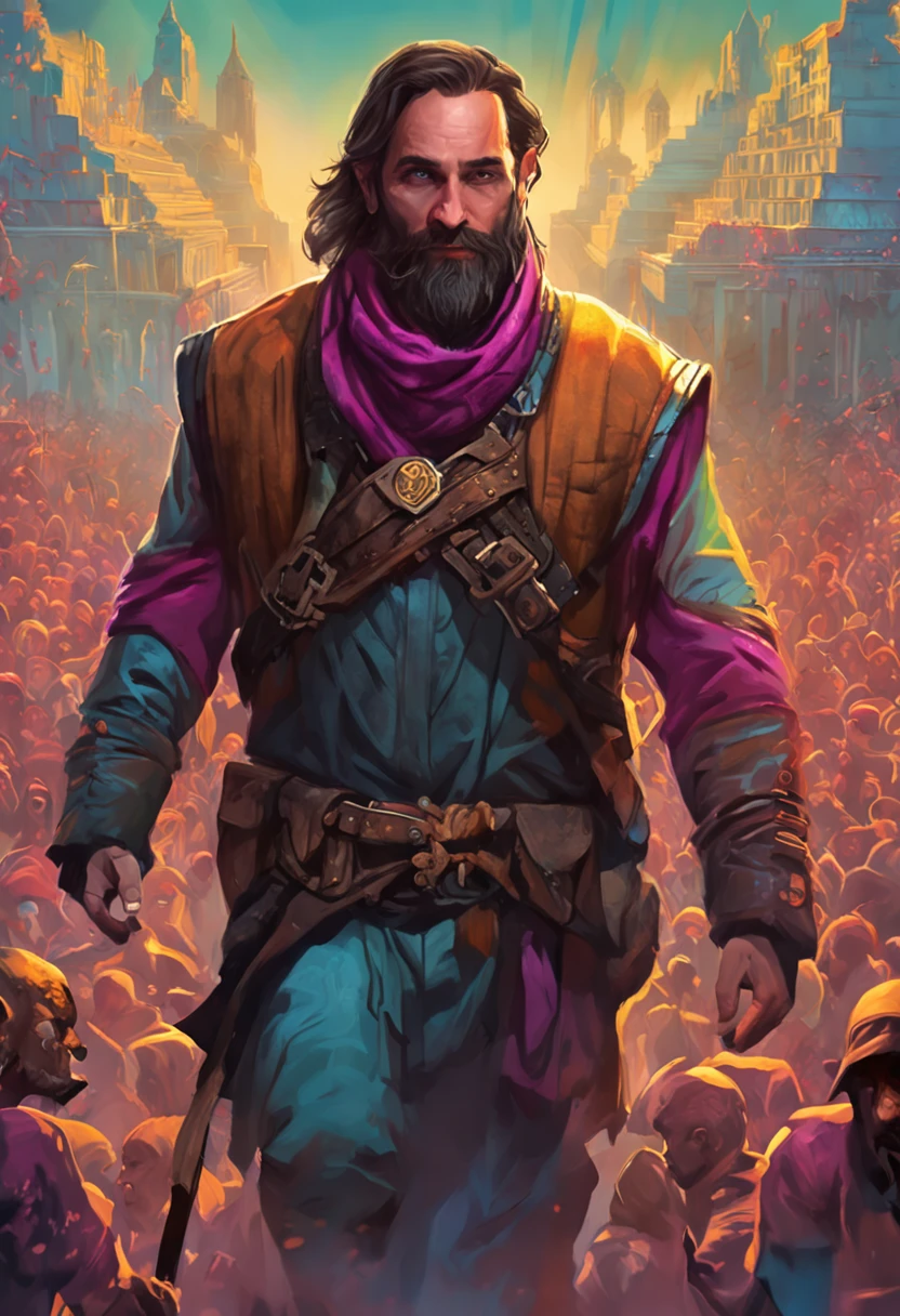 um homem sem barba, standing in front of a crowd of people, Rob Rey, an epic painting by an artist, Asmongold, hiper-realismo. fantasia 4k, fantasy art smug smile man, pintura digital renascentista, Epic portrait illustration, epic digital painting, # 1 pintura digital de todos os tempos, rob mcnaughton