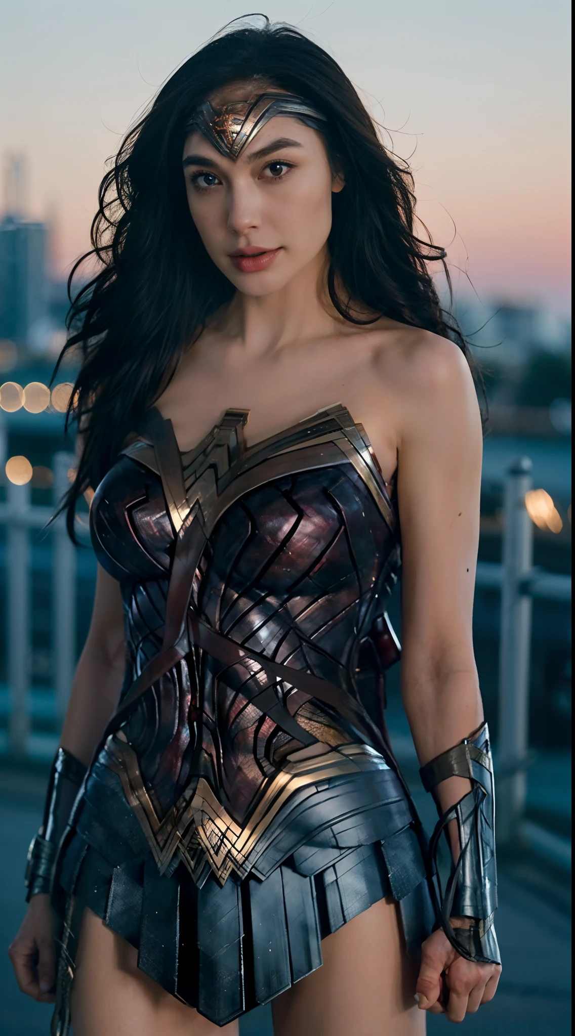 half-length,1girl,(Perfect figure,be tall and slim),solo,standing,(outdoor:1),sky,Focus on the face,Beautiful face,Detailed delicate young face,supergirl, (wonder woman suit:1.5),Jumpsuit, (huge fake breasts, round breasts:1.5),thigh gap,camel toe, thigh gap,
realistic style,vivid picture,masterpiece, (best quality:1.2),ultra-detailed,realistic,High definition,High quality,Cinematic Light,Ray tracing,ultra high res,UHD,(photorealistic:1.5),intricate details,detailed texture,finely detailed,High quality shadow