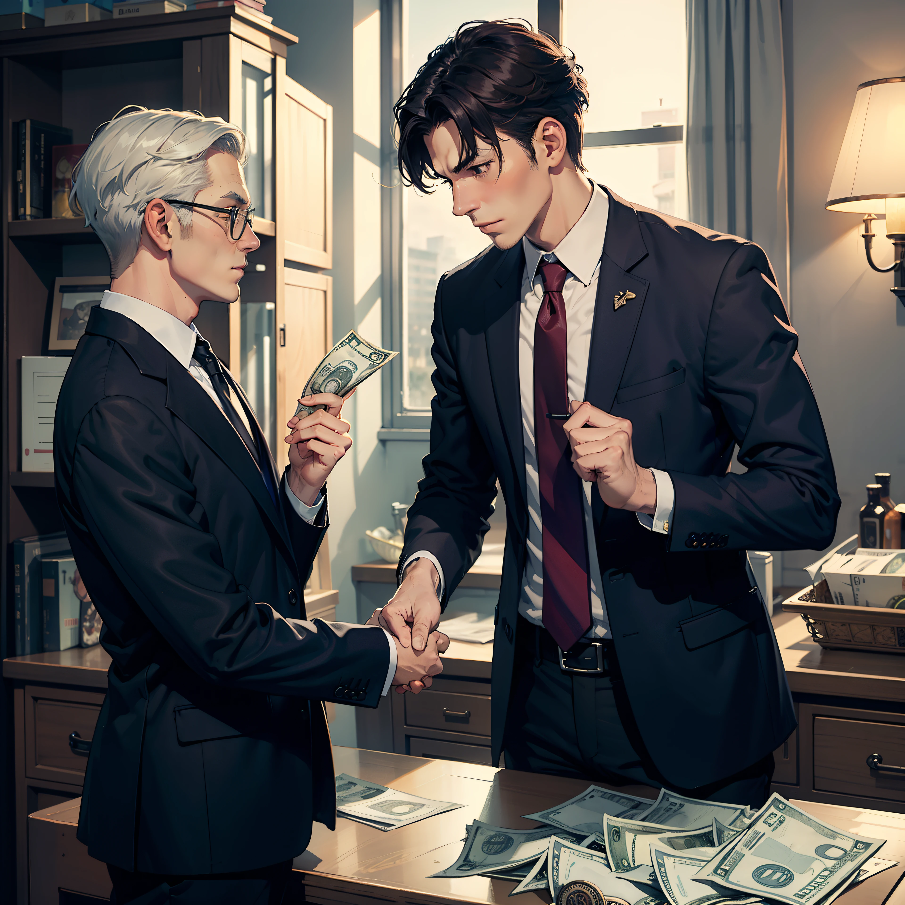 A man gives money to another man