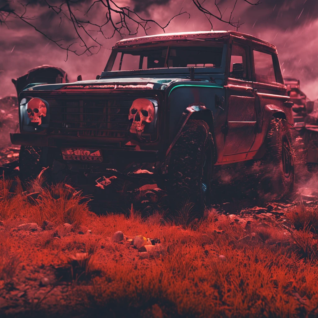 CarnageStyle, (blood_red:1.5), a retro Volkswagen bus parked at a campsite near a sandy beach, <lora:CarnageStyle:0.5>, slaughter,blood,darkness, (Masterpiece:1.3) (best quality:1.2) (high quality:1.1)
