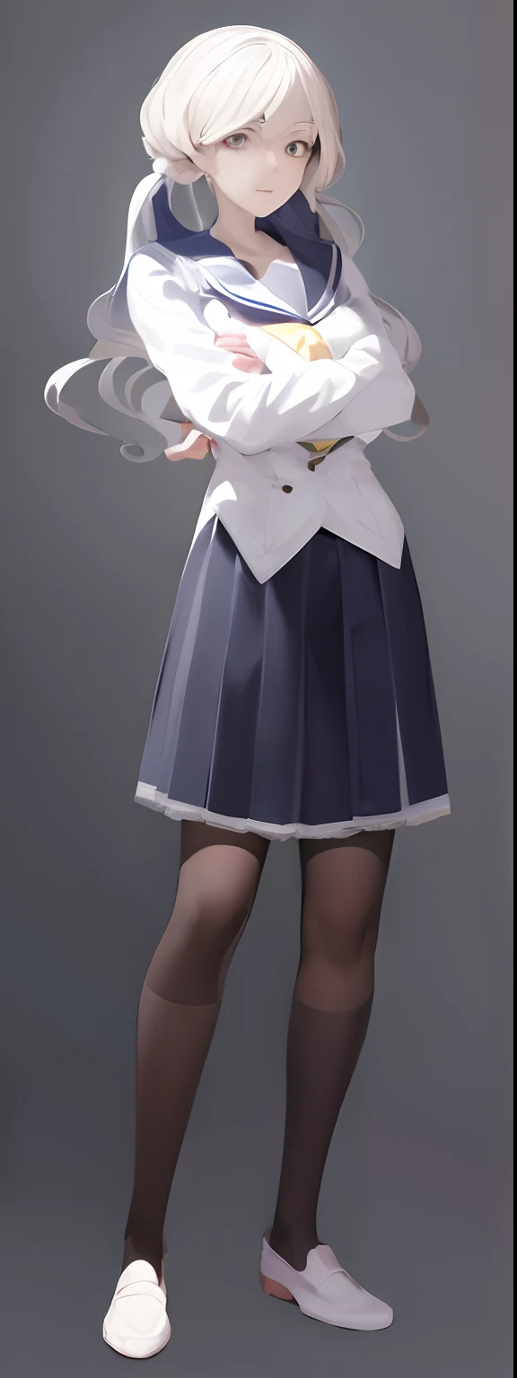 white shirt, buttoned shirt, black skirt, tight skirt, pantyhose, simple background, invisible, nedium breast, short waist, medium hips, tight clothes