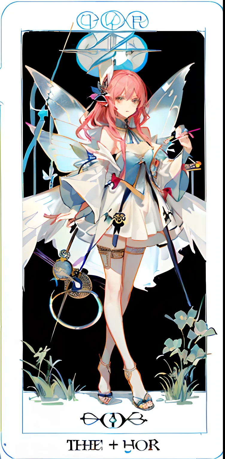 (Golden Ratio: 1.2), (Rose Graffiti: 1.2), (Glitch Color: 1.3), [(White Background: 1.4)::10], (Whole Body: 1.2), (Super Fine: 1.3), (Tarot :1.6),(Magician (Tarot):1.6),(Paper:1.2),(Fairy:1.6),(Fairy Wings:1.2),Full Body, Hanging,(Cool:1.2),(Red Long Hair ),(butterfly hair accessory),(flower hair accessory: 1.0),((sandals,Locket)),(colored cocktail dress: 1.0)+(loose-sleeve jacket: 1.3)+(fluttering colorful tassels and ribbons :1.2 ),(white stockings: 1.2),(colored ink paper flowers: 1.2),(colorful flower sea: 1.3),(chaotic geometry: 1.3),(negative space: 0.8),(drawing board: 1.3 ), (Ether Color ink flow: 1.3)