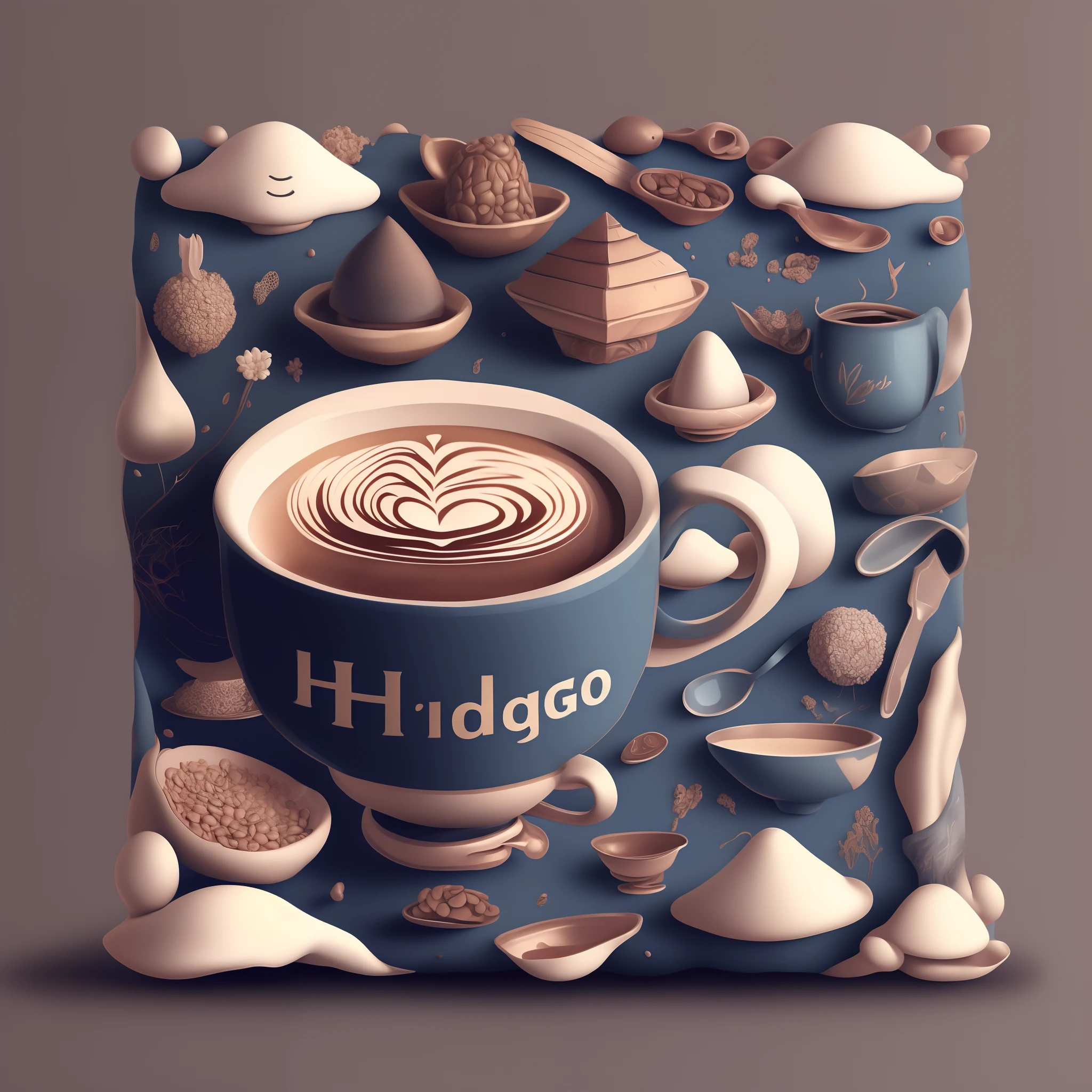 Social media banner for Japanese-style coffee shop, indigo, coffee, Logo, higly detailed, graphically, 3D Rendering