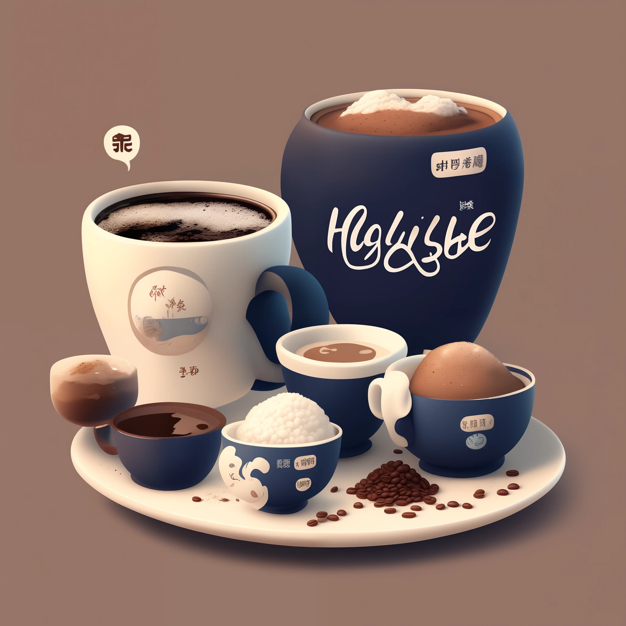 Social media banner for Japanese-style coffee shop, indigo, coffee, Logo, higly detailed, graphically, 3D Rendering