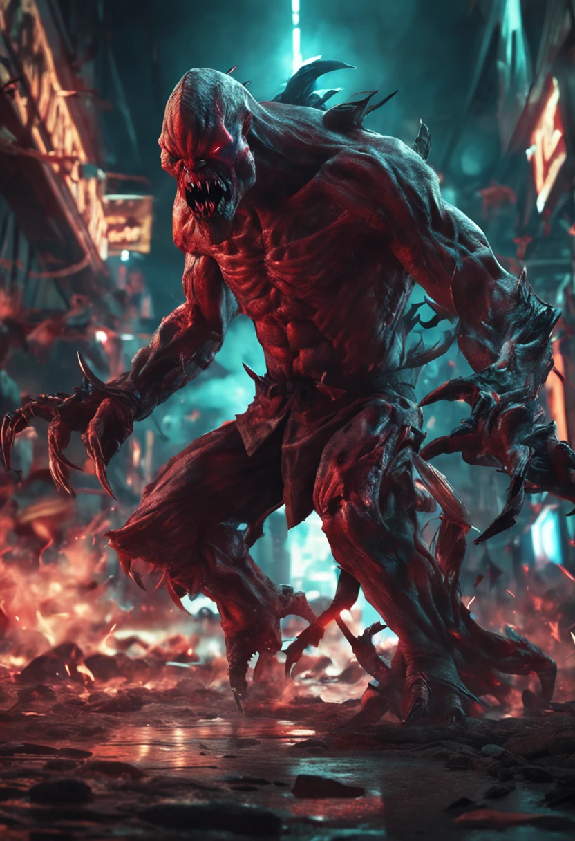 monster, pyke similar, attack pose, high resolution, lookin at the mirror, rage face,