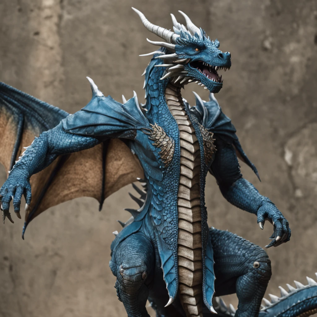 Blue feminine anthropomorphic dragon kneeling cute naked in slave collar