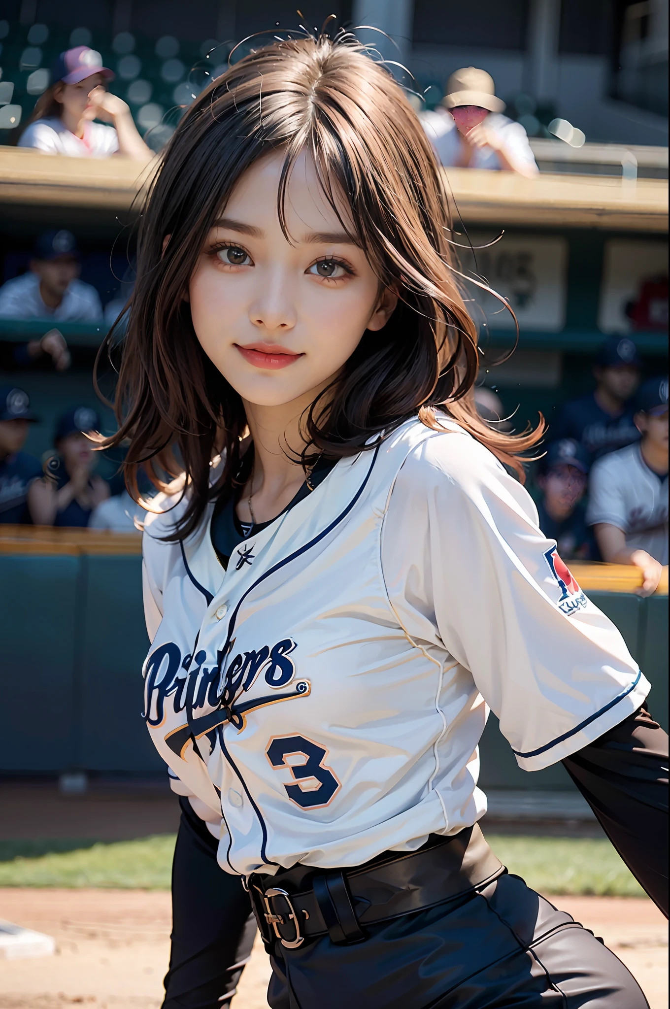 Girl , sexy, female baseball player, She's on the soccer field, she wears a baseball outfit, art photography, high level of detail