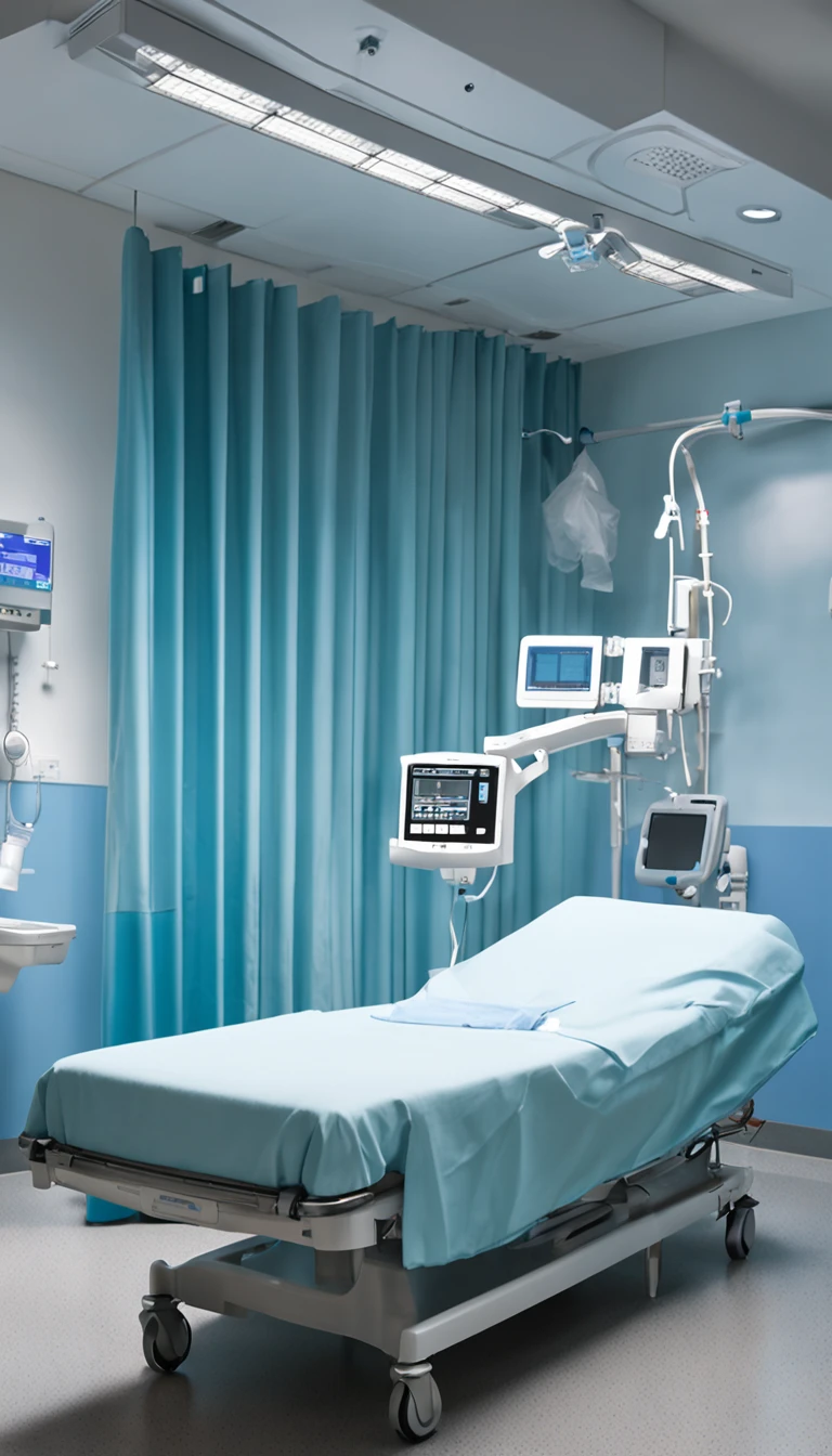 Description: In a spacious, modern operating room, sterile white walls create a clinical atmosphere. The surgical table, equipped with blue sterile drapes, occupies the center. The patient, connected to monitoring devices, lies at the ready. The anesthesiologist, garbed in blue scrubs, stands to the left, holding a transparent inhalation mask with blue accents. Soft, diffused light falls from overhead, casting a gentle glow. The 'Rx Talks with Ranjan' logo, discreetly displayed on a wall-mounted screen, adds a touch of professionalism.