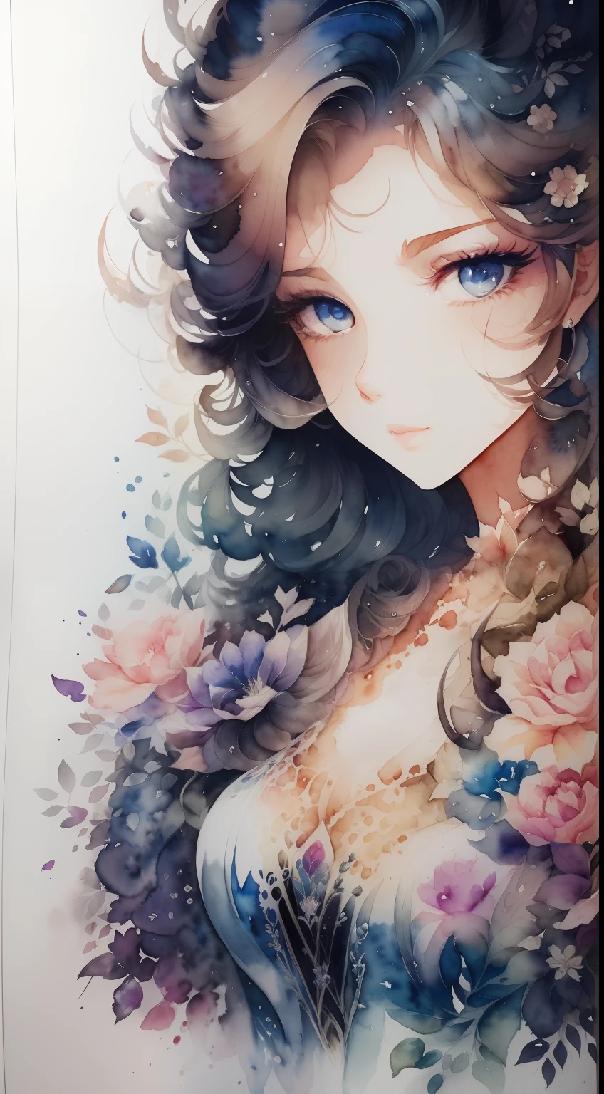 (masterpiece),(best quality:1.1),(ultra-detailed),best illustration,finely detail,(watercolor drawings:1.4),(hand-painted:1.2),(Watercolor brush hair),
