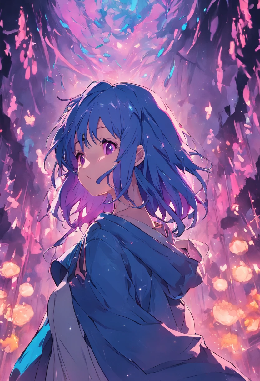 a teenage girl sporting a purplish hair color with blue highlights with big tits getting fucked