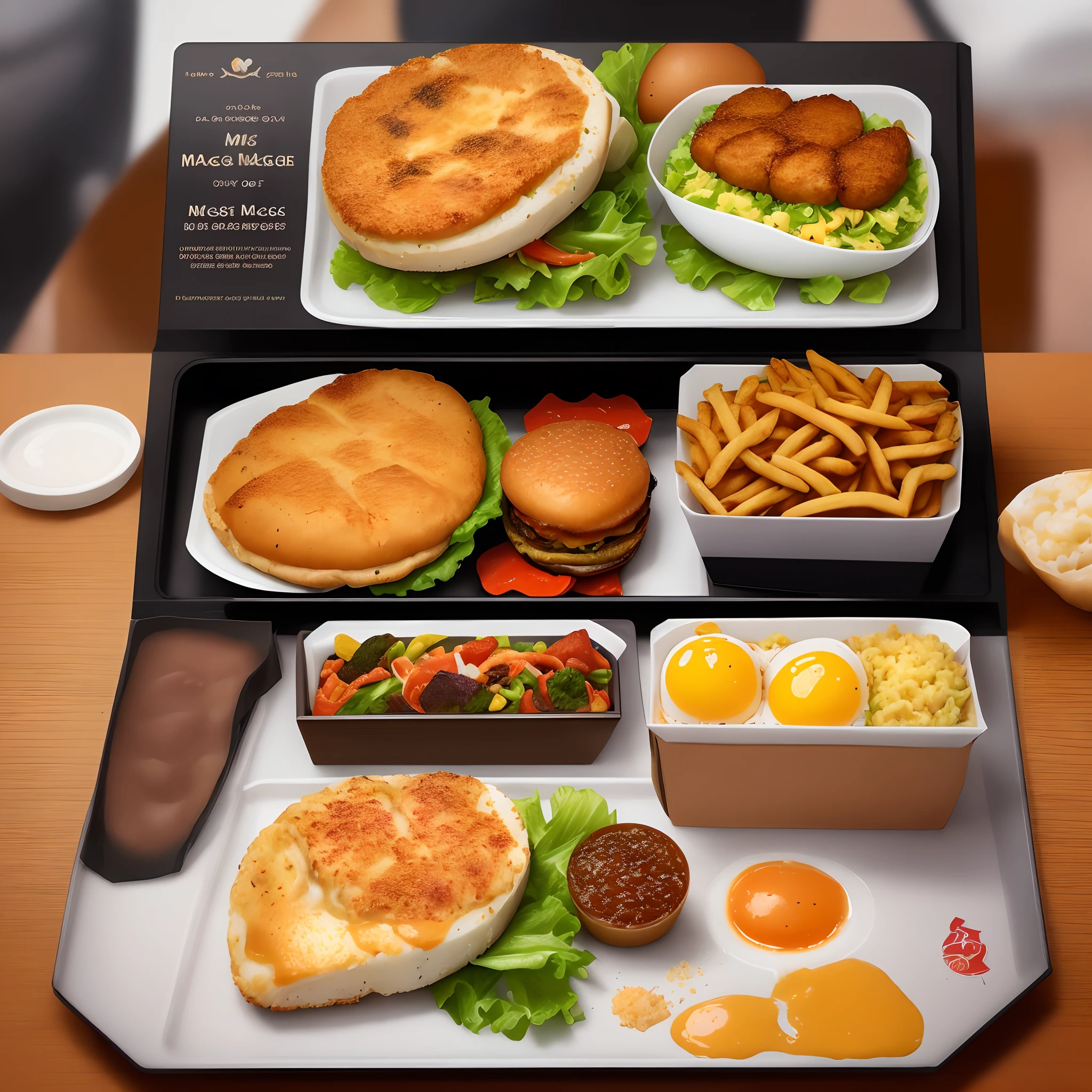 Create an invitation card for the grand opening of a fast food center named 'EGG MAGIC.' The opening event is scheduled for August 30, 2023, which falls on a Wednesday. The invitation should prominently feature high-quality photos of various egg items, fish fry, and chicken dishes that will be available at the fast food center. Please design the invitation card with an appealing layout and suitable text to convey the event details and excitemen