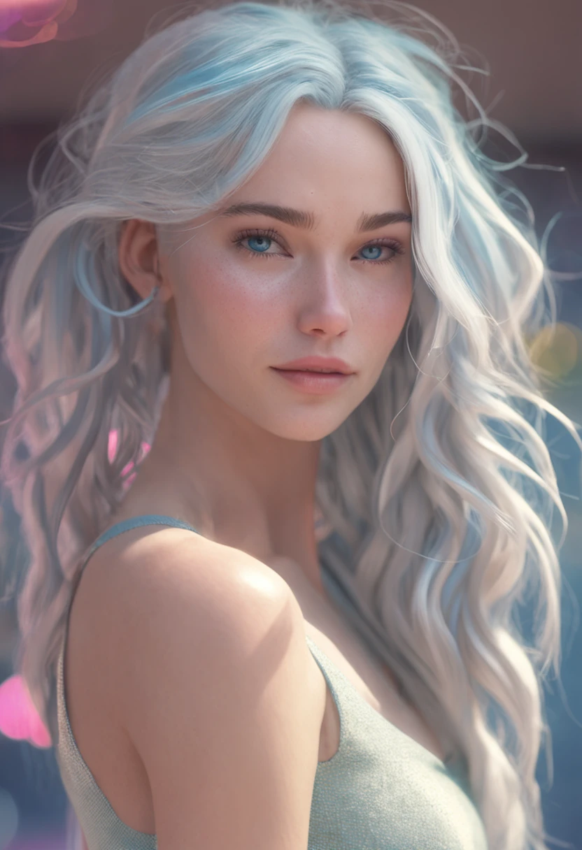 longeyelashes, light smile, light blue hair, white hair, split ponytail, blue eyes, light smile, women, close-up, 8k, super detail, ccurate, best quality