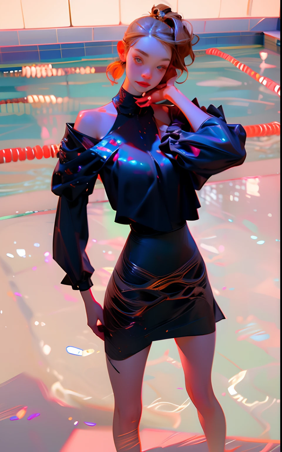 natta:1.7), jpn, toyko,Swimming pool,By the pool,Sit on the side, bare_shoulders,鎖骨,无袖,Grey_dress, brown_eyes,brown_hair,pigtails, 1个Giant Breast Girl,20yr old,a mature female,Beautiful Finger,Beautiful long legs,beaturiful body,beautiful nose,Beautiful character design,perfect eyes,s the perfect face,Look up, NSFW,offcial art,the Extremely Detailed CG Unity 8K Wallpapers,Perfect lighting,extremely colorful,Bright_Front_face_Lighting, (tmasterpiece:1.0),(best_quality:1.0), 超高分辨率,4K,hyper-detailing,