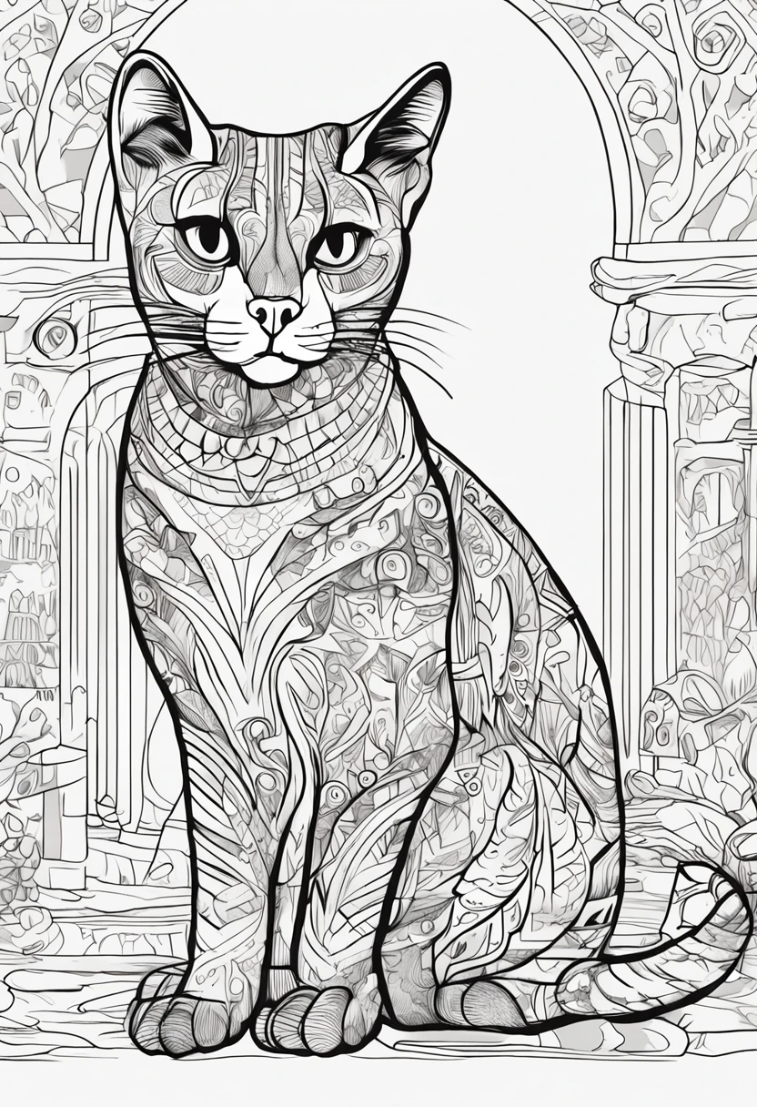 B/w Sketch Art for Kids coloring book page for coloring, linhas fortes, linhas em negrito, Kids coloring pages, Pintura colorida do gato vintage, Cat breed, sob muros de uma cidade, belos detalhes. Egyptian cat style, Saltar, Sketch style, full-body animations (((((fundo branco))))), Use only the outline, estilo dos desenhos animados, arte de linha, livro para colorir, Arte de linha limpa, fundo branco, Sketch style many of the buttons watercolor style Sketch sketch