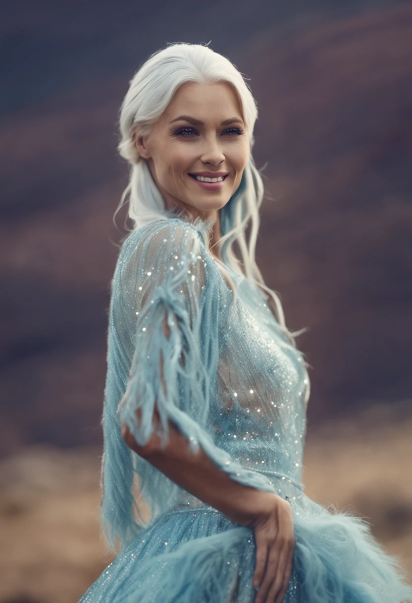realistisch, best qulaity, lange Wimpern, easy smile, light blue strands of hair, White hair, geteilter Pferdeschwanz, blaue Augen, easy smile, Frauen, nahaufnahme, 8K, Super detailliert, ccurate, best quality
