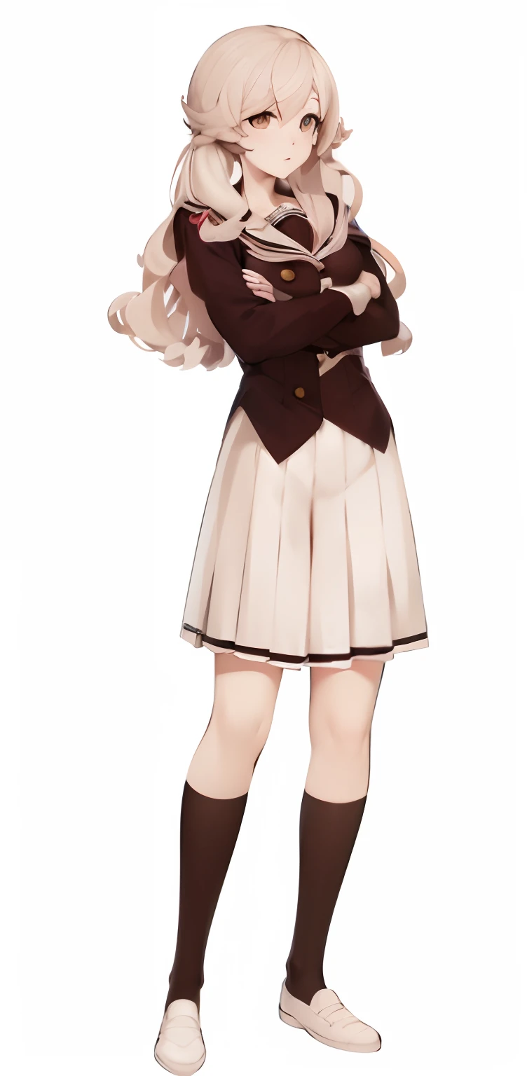 anime girl in school uniform with arms crossed, !!full-length portrait!!, full body portrait of a short!, anime full body illustration, full-length portrait, yandere. ah high, render of april, inspired by Li Chevalier, full_body!!, single character full body, anime vtuber full body model, junko enoshima from danganronpa