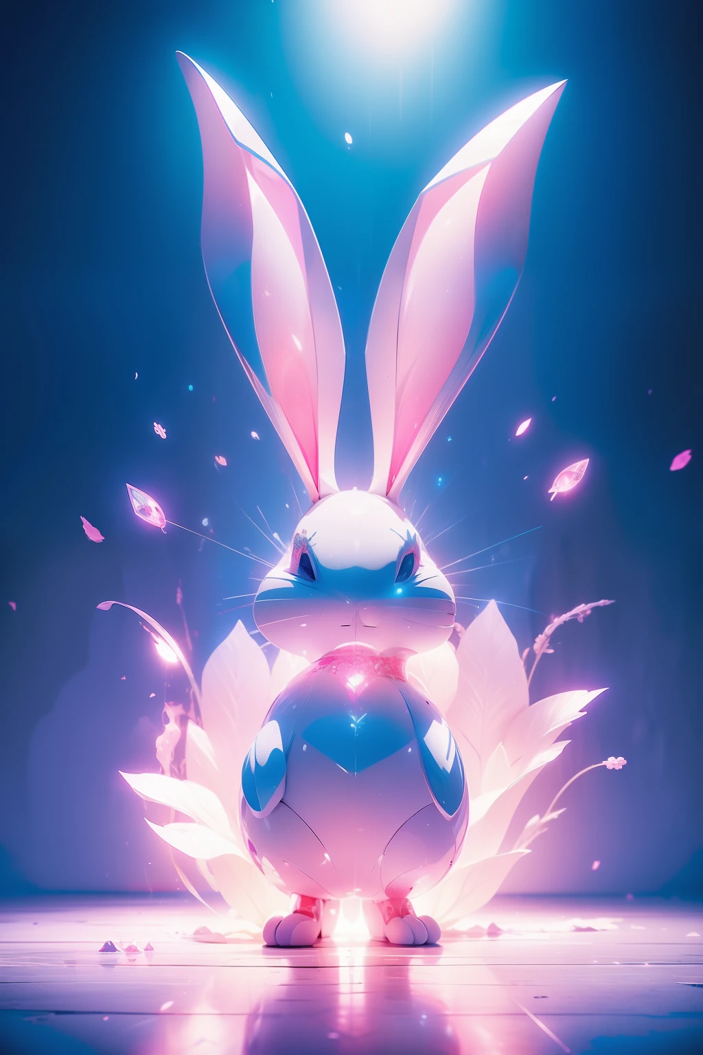 (((edgBunny)))，edgBunny，(((Behind it is a huge rabbit)))，A woman of outstanding figure，jewely，Amazing work，Vitreous luster,clean backdrop，High gloss，blue colors，In pink，cyan colors，red colour