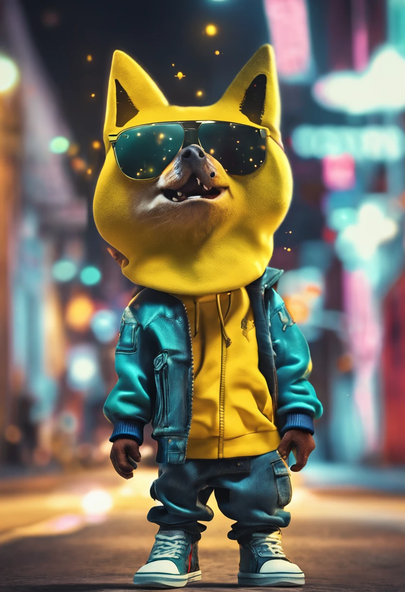 Yellow star character in streetwear, air brush art