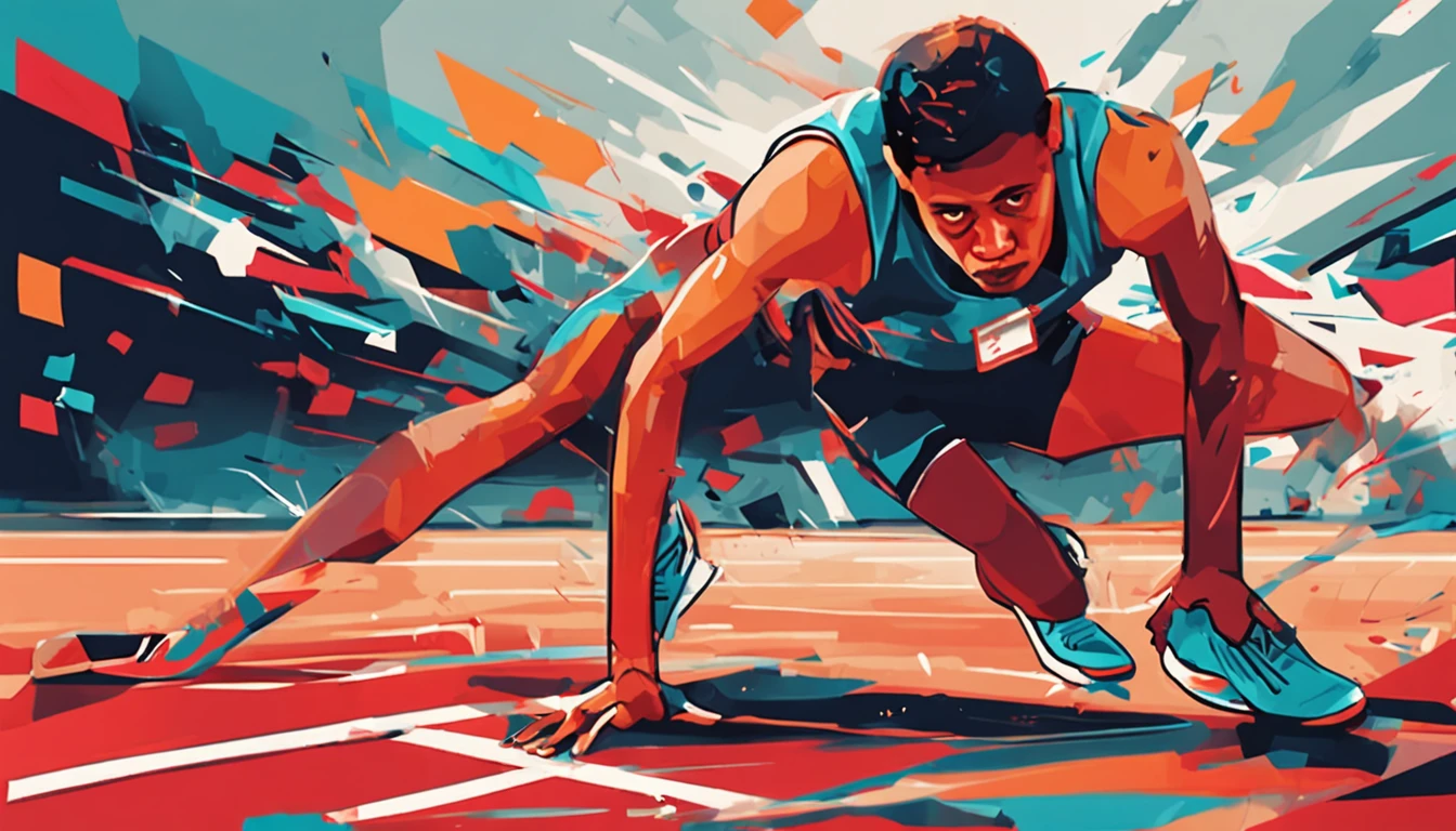 pintura abstrata de um homem atleta triste na pista de atletismo