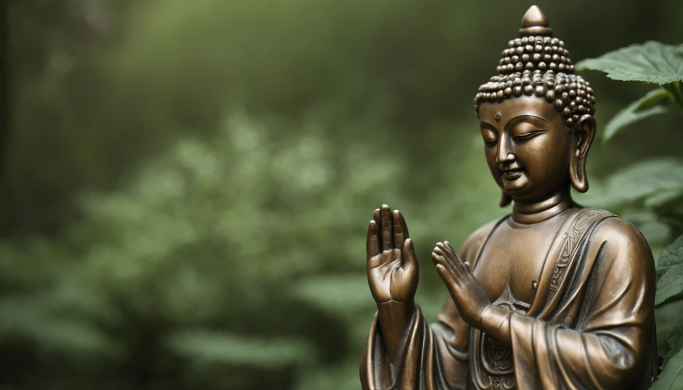 Dilapidated and desolate ancient temple,Broken bronzed Buddha statue,Breakage,Bronze,Chinese Buddha statues,run-down,moss