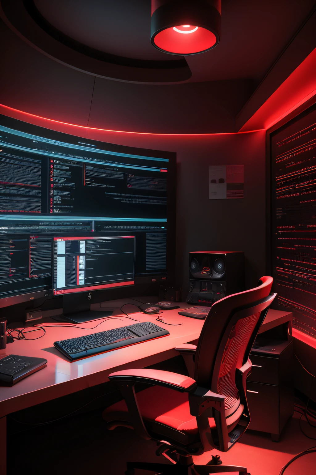 CODing, HACKing,multimedia,caos IT blackground, Red neon light, dark tone, software,Computer Science , Scifi, Dark fantasy style, Red neon, dark tone, software
