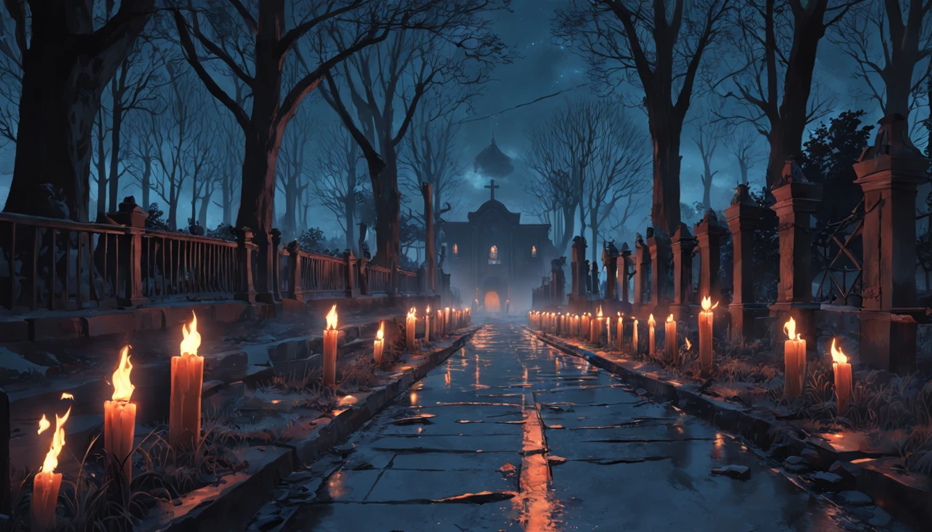 Um corredor sombrio e escuro, Record photos of Alexei Egorov at night, autor:Eglon van der Neer, Bussiere Rutkowski Andreas Rocha, eerie nostalgic concept art, arte de fundo, autor:Otakar Kubin, Martin Raphael Lacoste, cemetery landscape, graveyard background, graveyard, graveyard, Stefan Koidl inspirado , Realistic, Ultra foto Realsisim, super realistic,A imagem foi queimada
