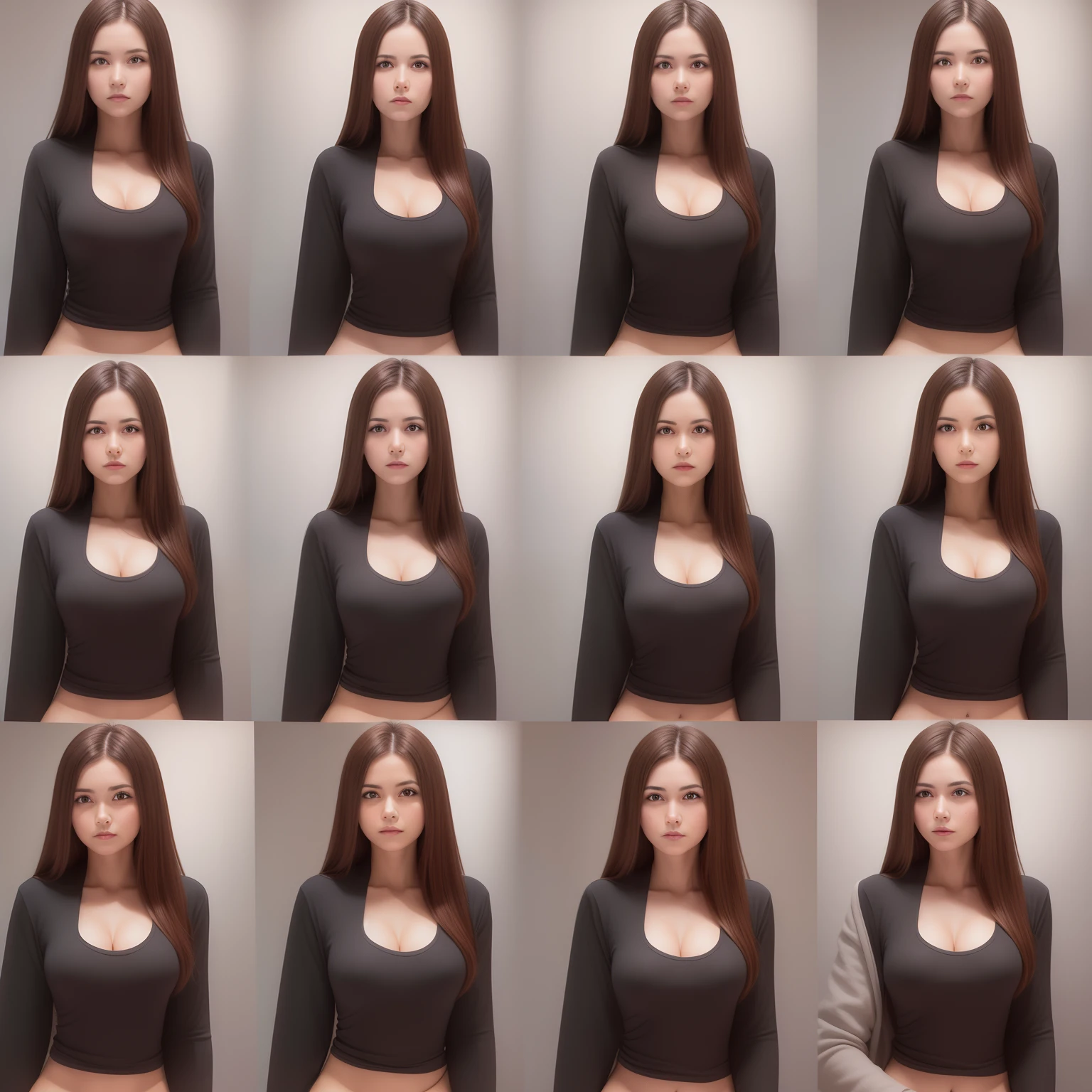 [The same woman posing on a muffled background], multiple racurs sheet, 12 frames, 12 racurs