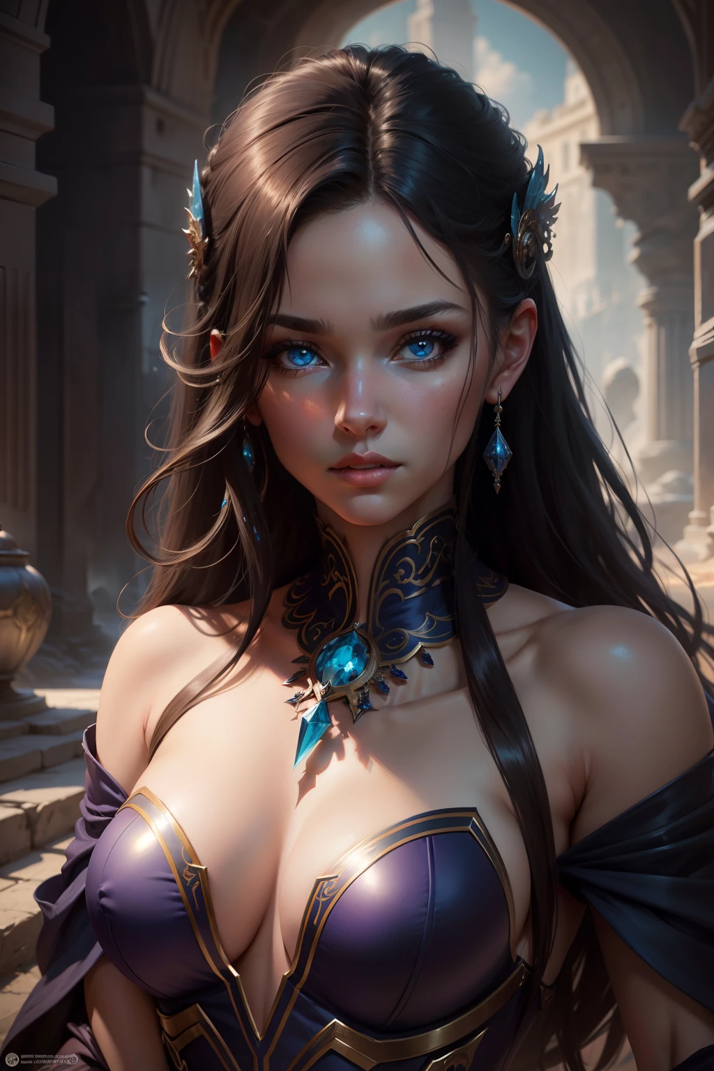 Una mujer con cabello largo y ojos azules, desnuda, Diosa, vestido sexy, vestido abierto, poca ropa reveladora, Detailed Matte Fantasy Portrait, fantasy concept art portrait, beautiful fantasy art portrait, Fantasy Art Portrait, fantasy portrait art, epic fantasy art portrait, trending digital fantasy art, 4K fantasy art, hyperrealistic fantasy art, realistic fantasy artwork, Un impresionante retrato de una diosa, Hermosa obra de arte digital, Fantasy art style.