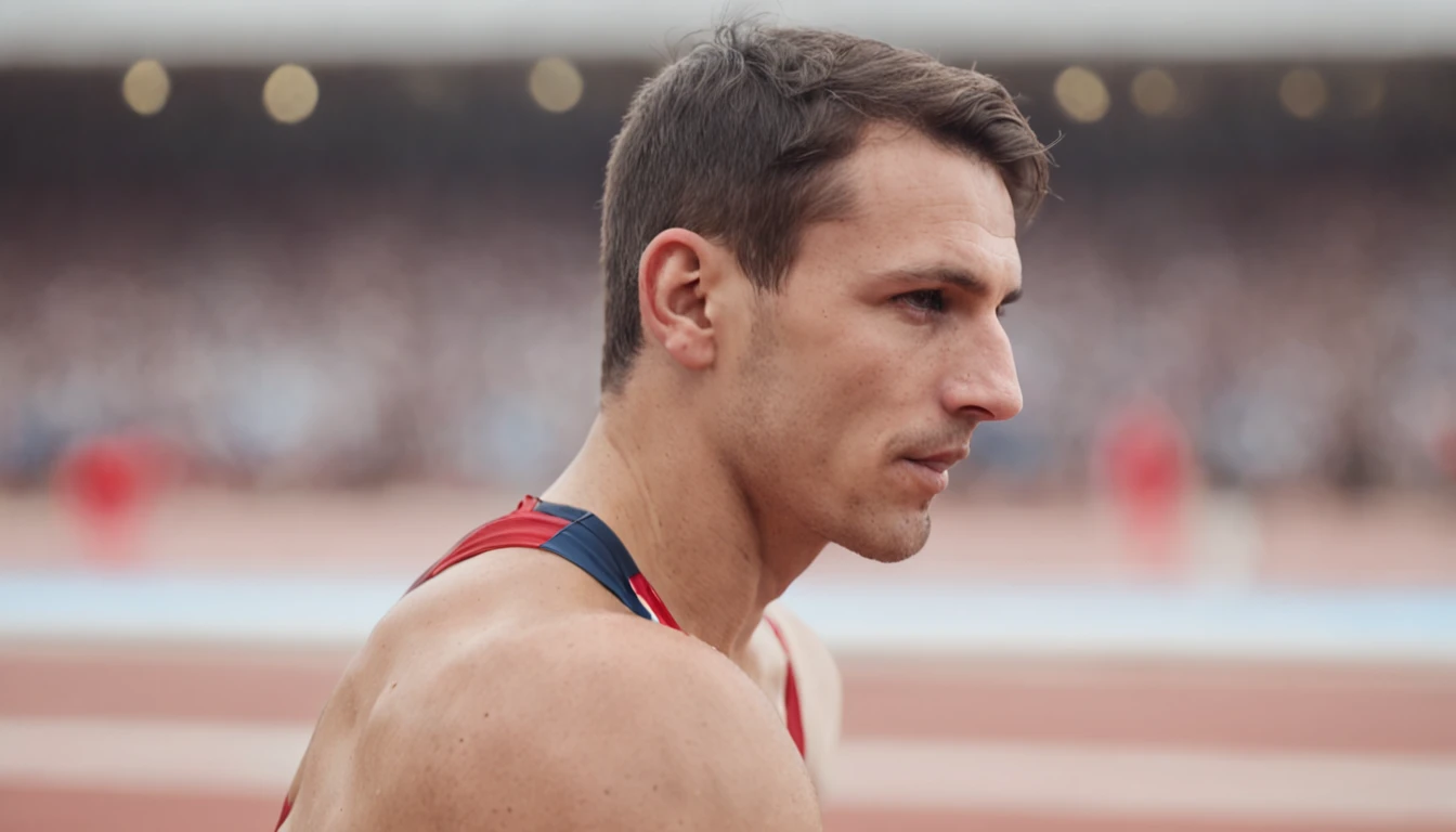 pintura abstrata de um homem atleta triste na pista de atletismo