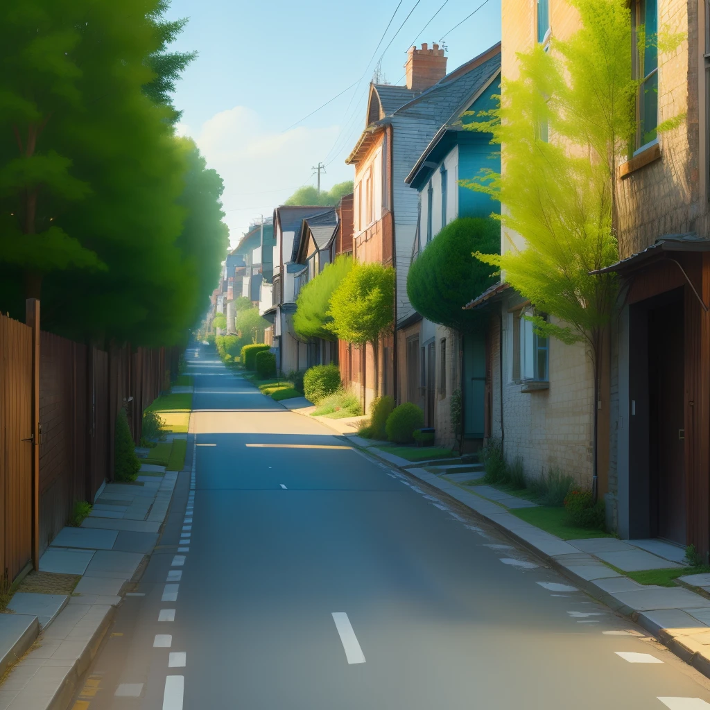 Street with trees in the middle and vintage houses