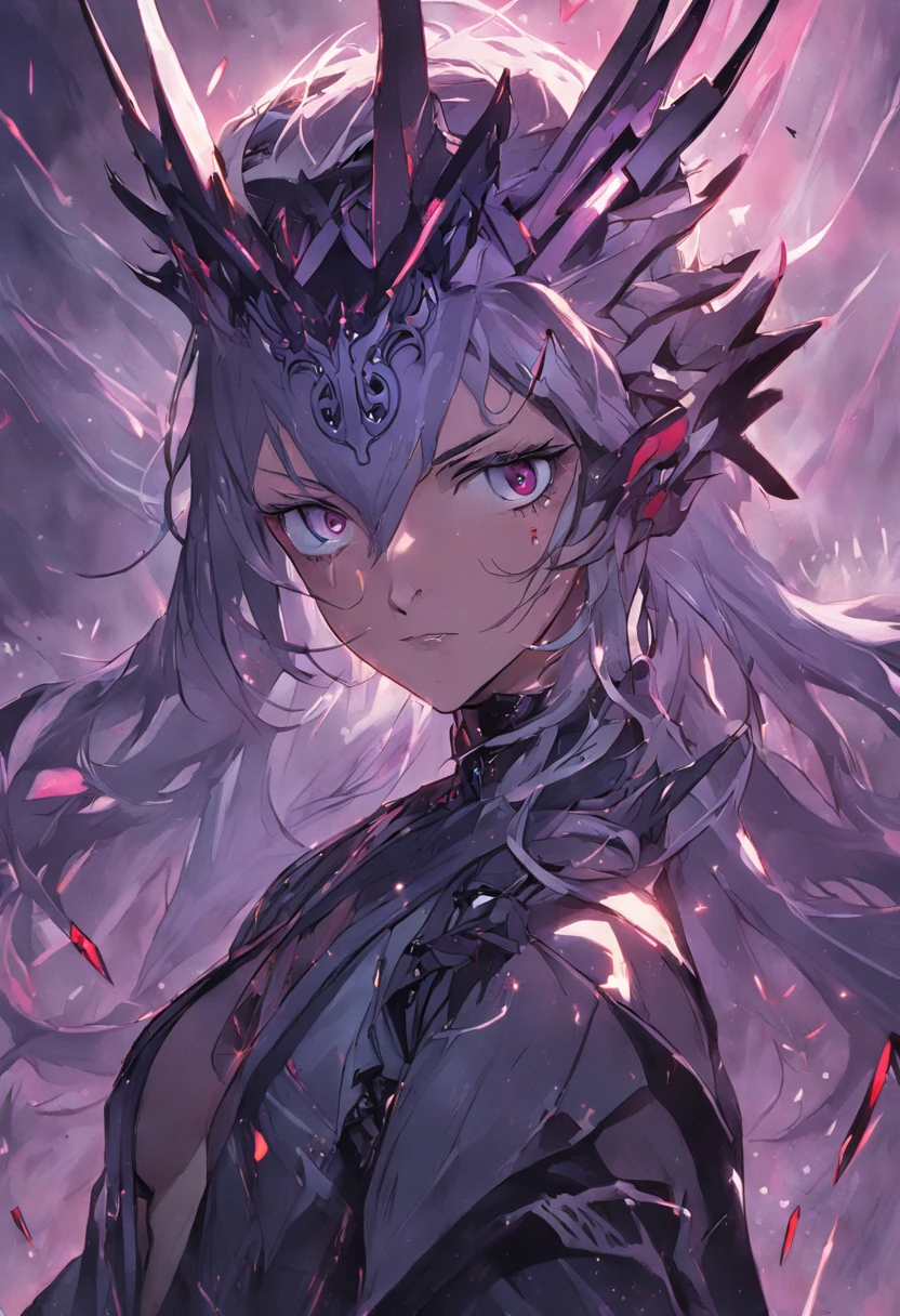 ((melhor qualidade)), ((obra-prima)), (altamente detalhado:1.3), (Cyberpunk:1.6) (prince\\(Indifferent expression\\),((((Dramatic))), (((corajoso))), (((intenso))) , (melhor qualidade), (obra-prima), (altamente detalhado:1.3), (Cyberpunk:1.6) (prince\\(Indifferent expression\\),(Dramatic), (corajoso), (intenso) , (The character has to have an oni mask on her face), Create a prince-like female character in a cyberpunk world , of emphasis on his eyes with the white color Byakugan style, The image should be in the style of heavy metal album cover, com tempestade de raios ao fundo, (The character has to have an oni mask on her face);