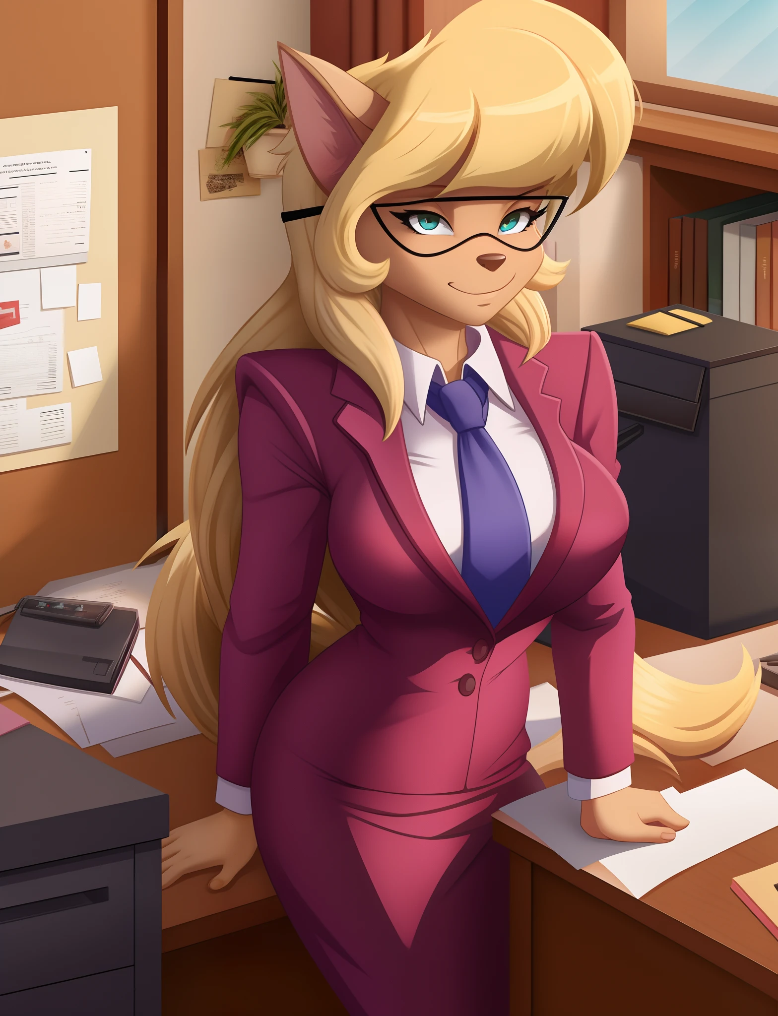 1girl, solo, detailed face, furry, office lady,