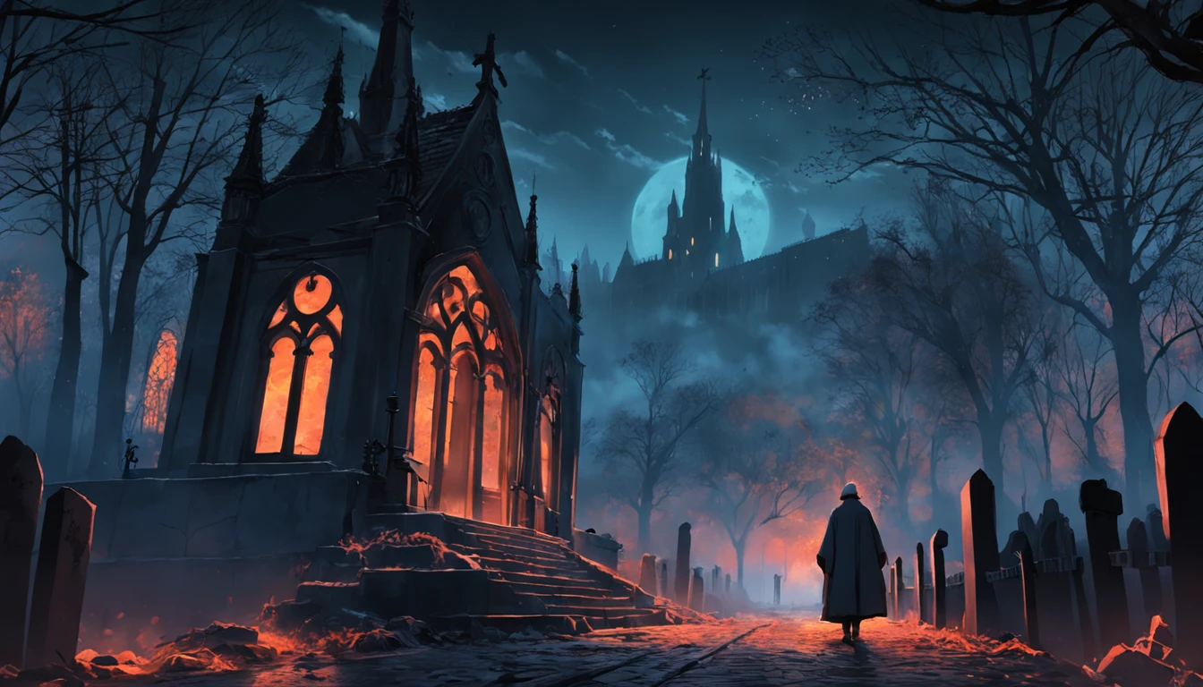 Um corredor sombrio e escuro, Record photos of Alexei Egorov at night, autor:Eglon van der Neer, Bussiere Rutkowski Andreas Rocha, eerie nostalgic concept art, arte de fundo, autor:Otakar Kubin, Martin Raphael Lacoste, cemetery landscape, graveyard background, graveyard, graveyard, Stefan Koidl inspirado , Realistic, Ultra foto Realsisim, super realistic,A imagem foi queimada