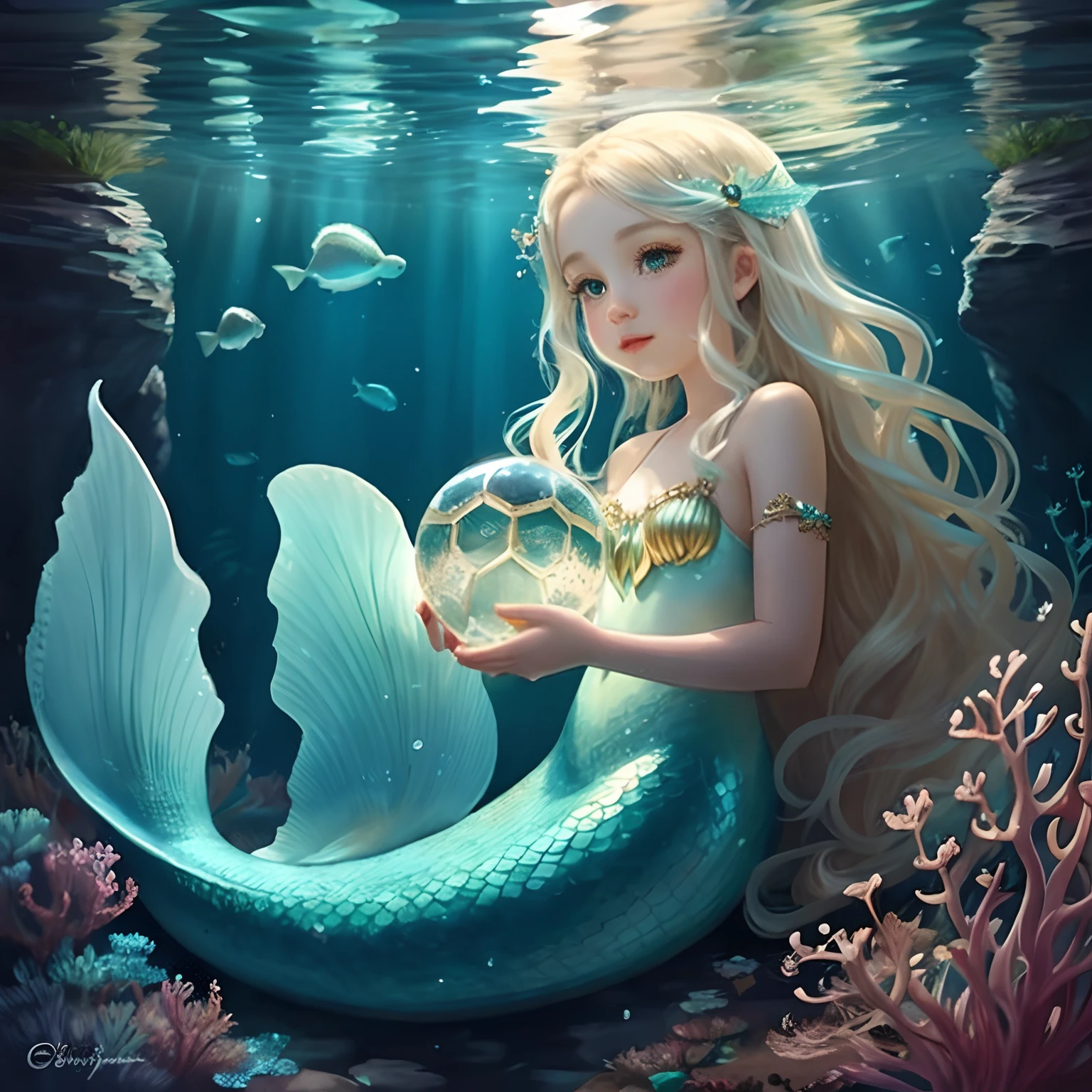 a beautiful mermaid, magnificent big eyes, glowing big eyes, dragon pupils, beautiful detailed reflective eyes, adorable face, deep soulful eyes, middle shot,extreme quality, masterpiece, colour correction,vivid, light exposure, underwater, Fire and Water, flying fluid, different eye colors, jellyfishes