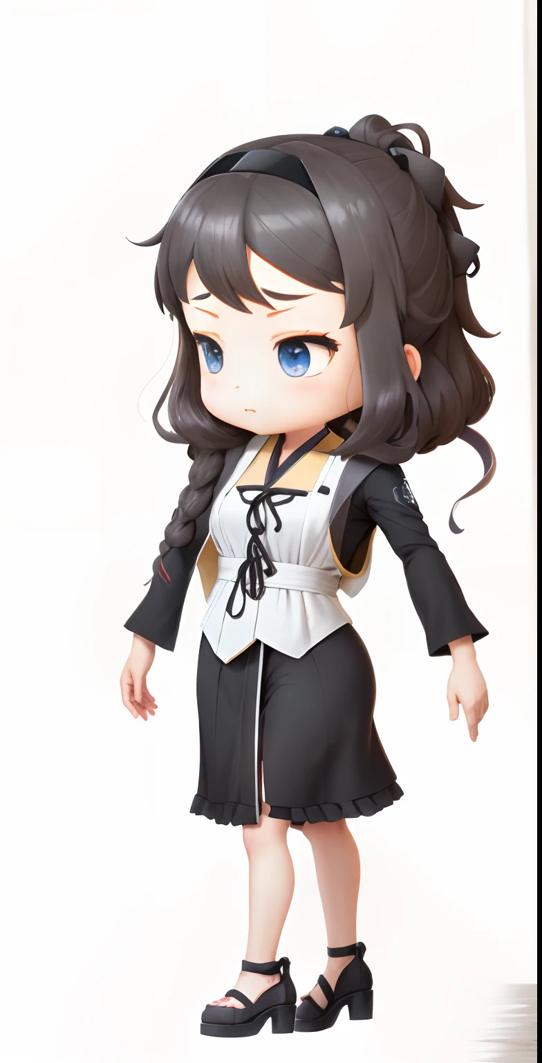 Anime girl in black and white standing on stairs, Kantai collection style, Maid outfit, akane owari danganronpa, ((wearing aristocrat robe)), full bodyesbian!, small curvaceous , 2 b, 2b, full bodyesbian! Shot, full bodyesbian!!, girls frontline style, visual novel sprite, style as nendoroid