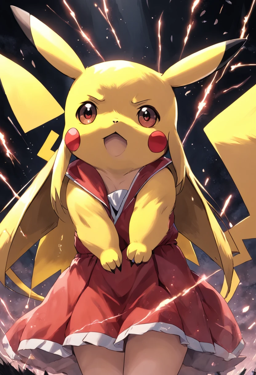 Pikachu is playful and cute,Liveliness and agility,Yellow soft hairs,red blush,sparkling big eyes,Cute little pointed ears。(Pikachu:1.5)