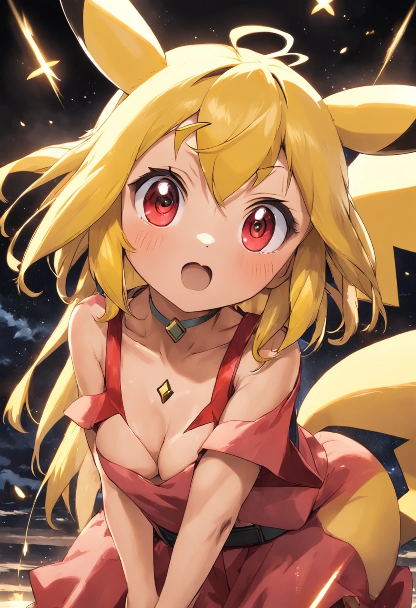 Pikachu is playful and cute,Liveliness and agility,Yellow soft hairs,red blush,sparkling big eyes,Cute little pointed ears。(Pikachu:1.5)