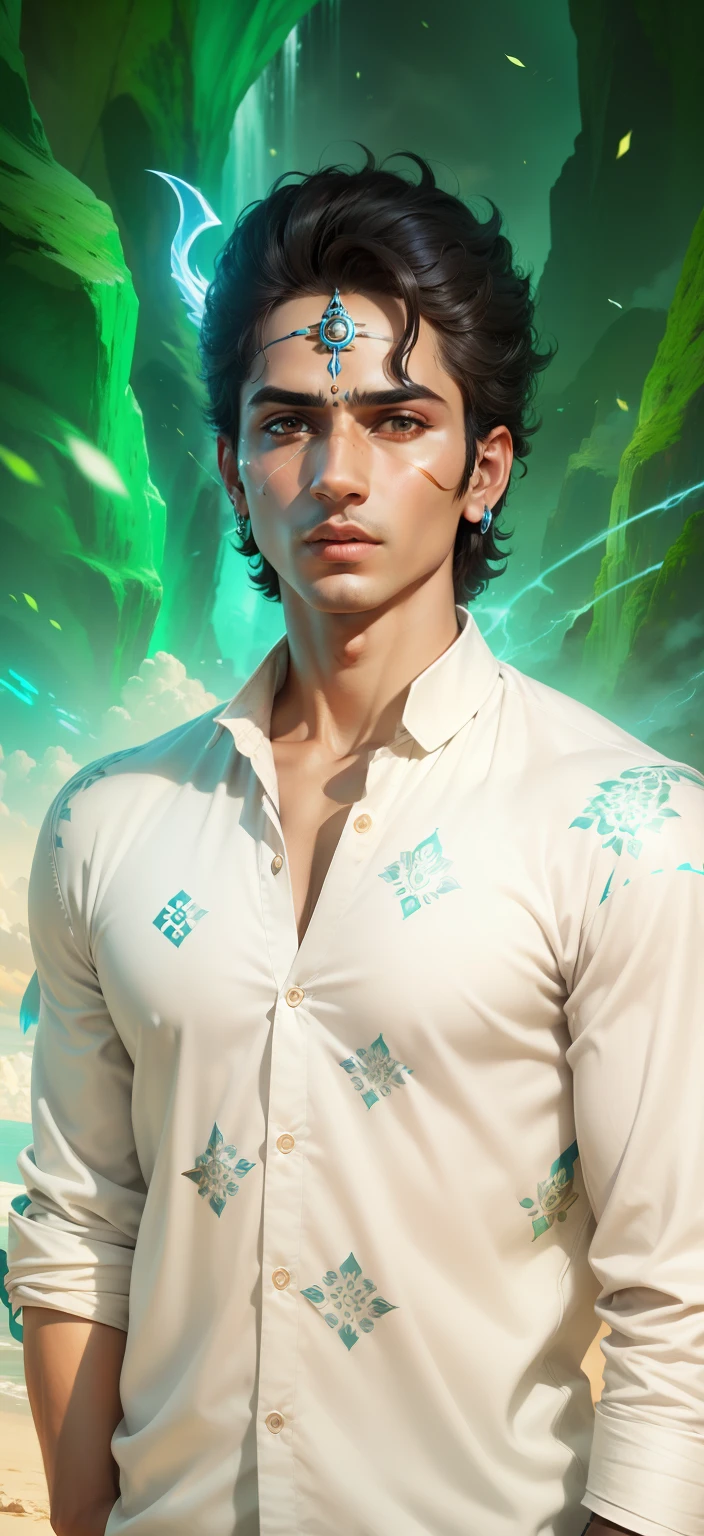 Boy With God futuristic Mahadev background realistic face ultra high quality HD