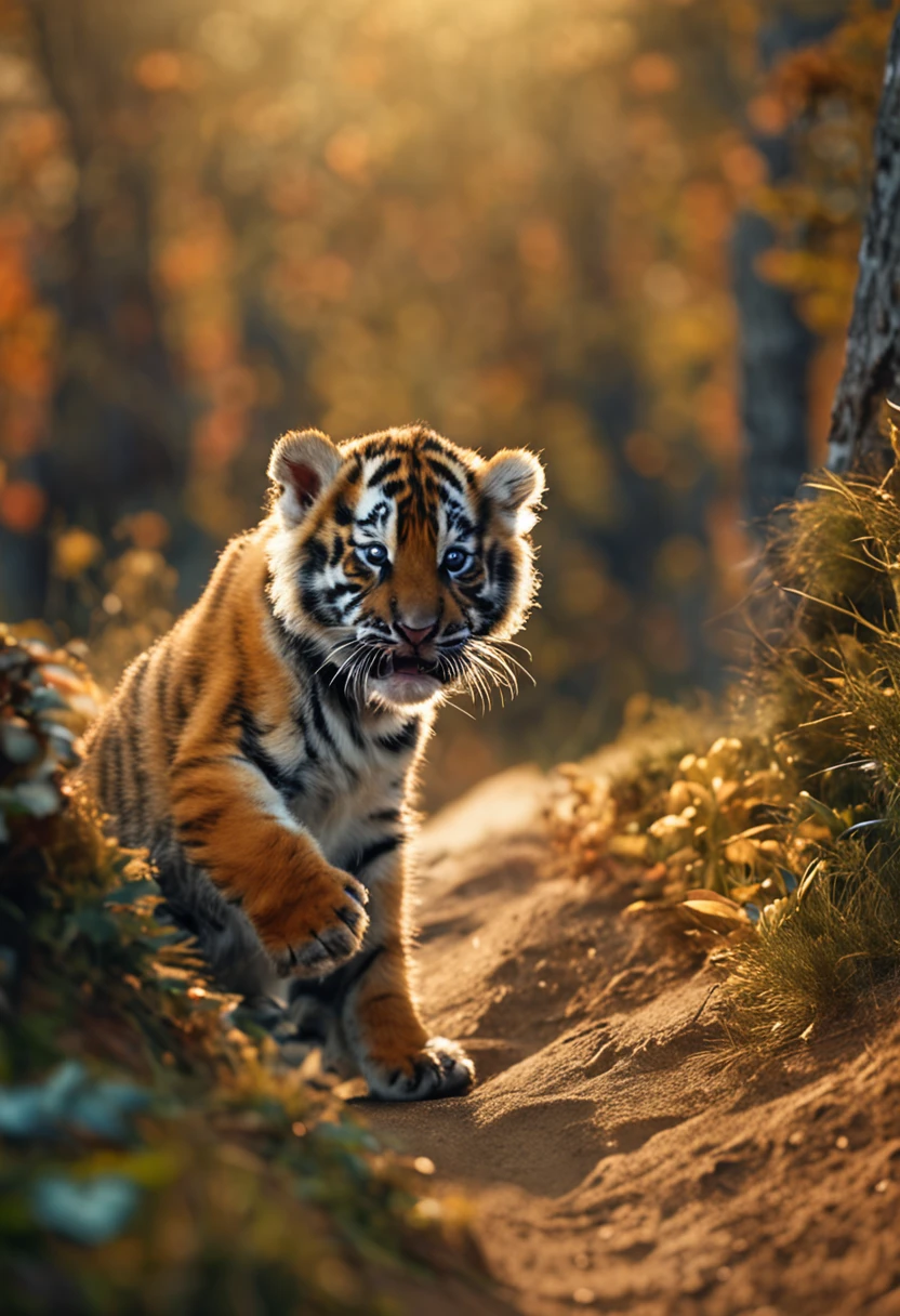 a baby riding a tiger