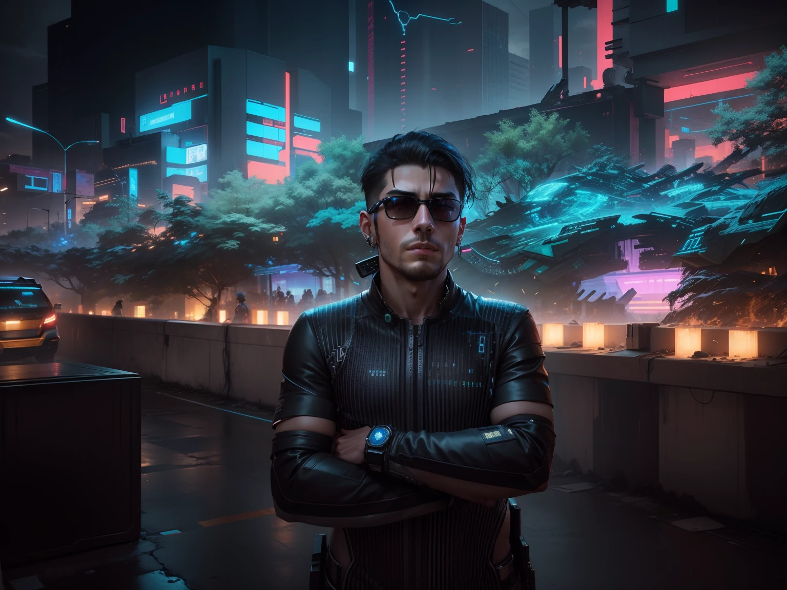 Change background cyberpunk handsome boy, realistic same face, 8k, ultra realistic