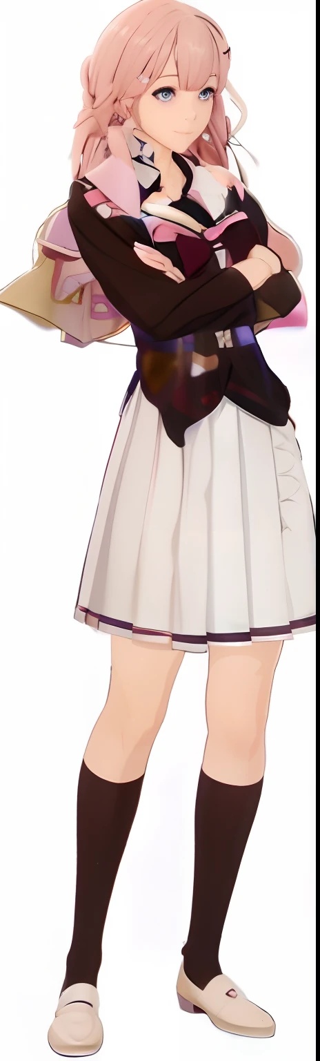 anime girl in school uniform with pink bow, wearing skirt, yandere. ah high, magical school student uniform, wearing skirt, realistic schoolgirl, wearing white skirt, yandere intricate, made with anime painter studio, gapmoe yandere, my dress up darling anime, yandere, wide skirts,, (anime girl), cute anime waifu in a nice dress