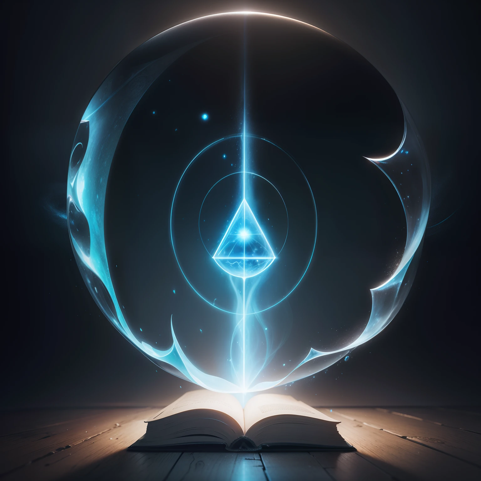 Un mundo medieval se desprende de un portal interdimencional en modo de holograma, arriba del mundo se ven las palabras "REY OSCURO", la fuente del holograma es un libro grueso, libro grueso abierto
