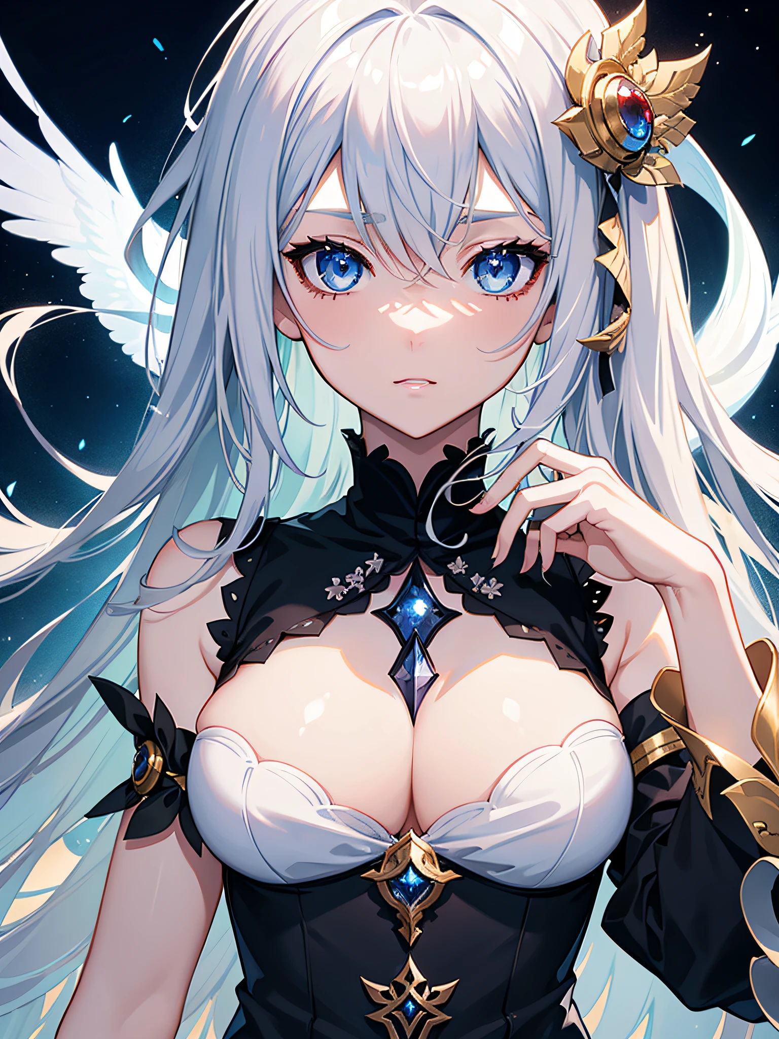 Close-up of face,complex details beautiful and delicate eyes, anime girl with long white hair and blue eyes posing for a picture, shadowverse style, smooth anime cg art, sayori, detailed digital anime art, guweiz, sui ishida art manga, shadowverse, official artwork, pixiv style, detailed anime artwork, artbook artwork, seductive anime girl, sougetsu, detailed anime character art, waifu