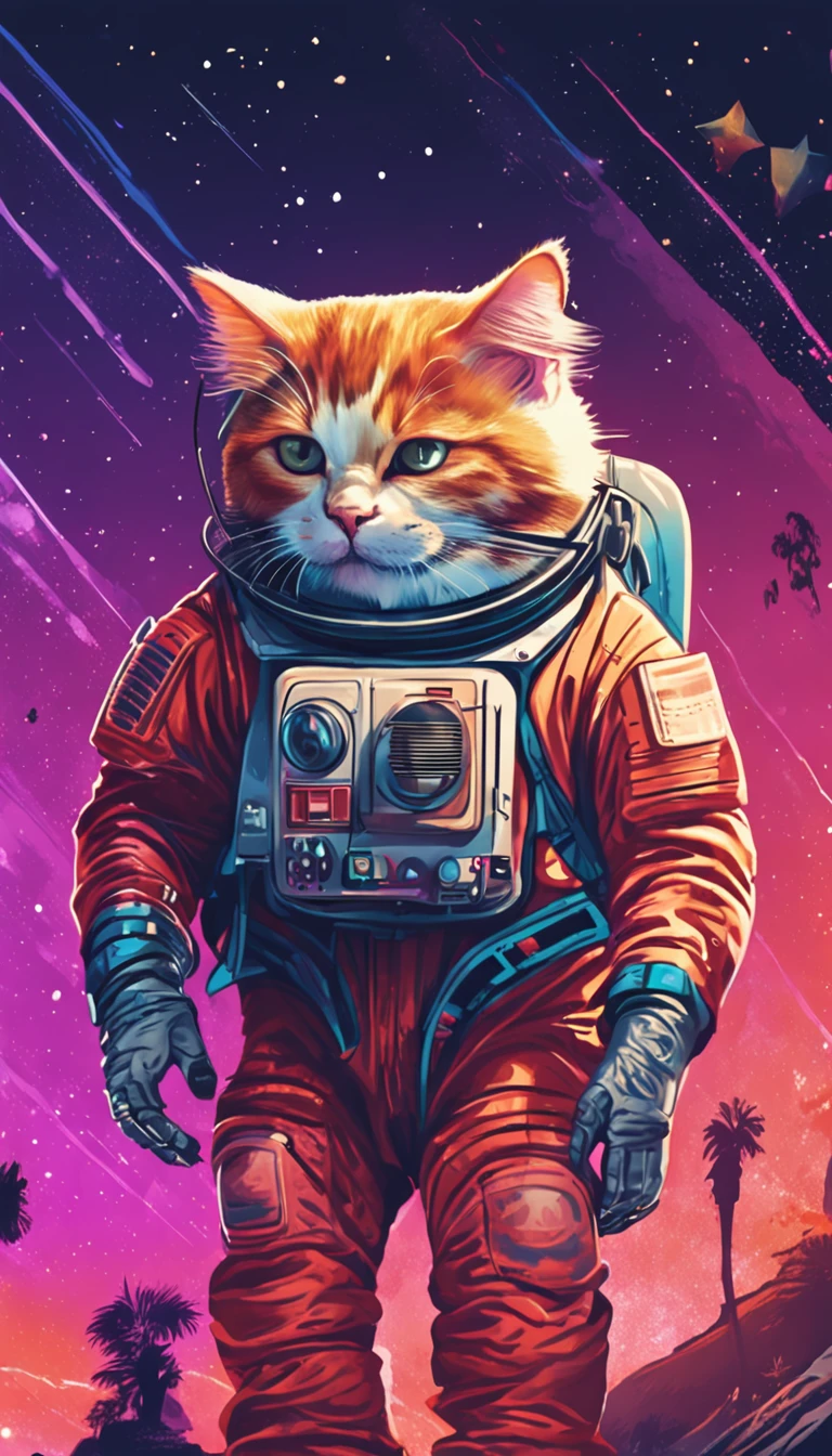 hyper detailed cat astronaut holding a balloon, flying through outter space with planets in the back ground happy, joyful, floating in outer space, 3d, 8k, pop art effect, brilliant detail,