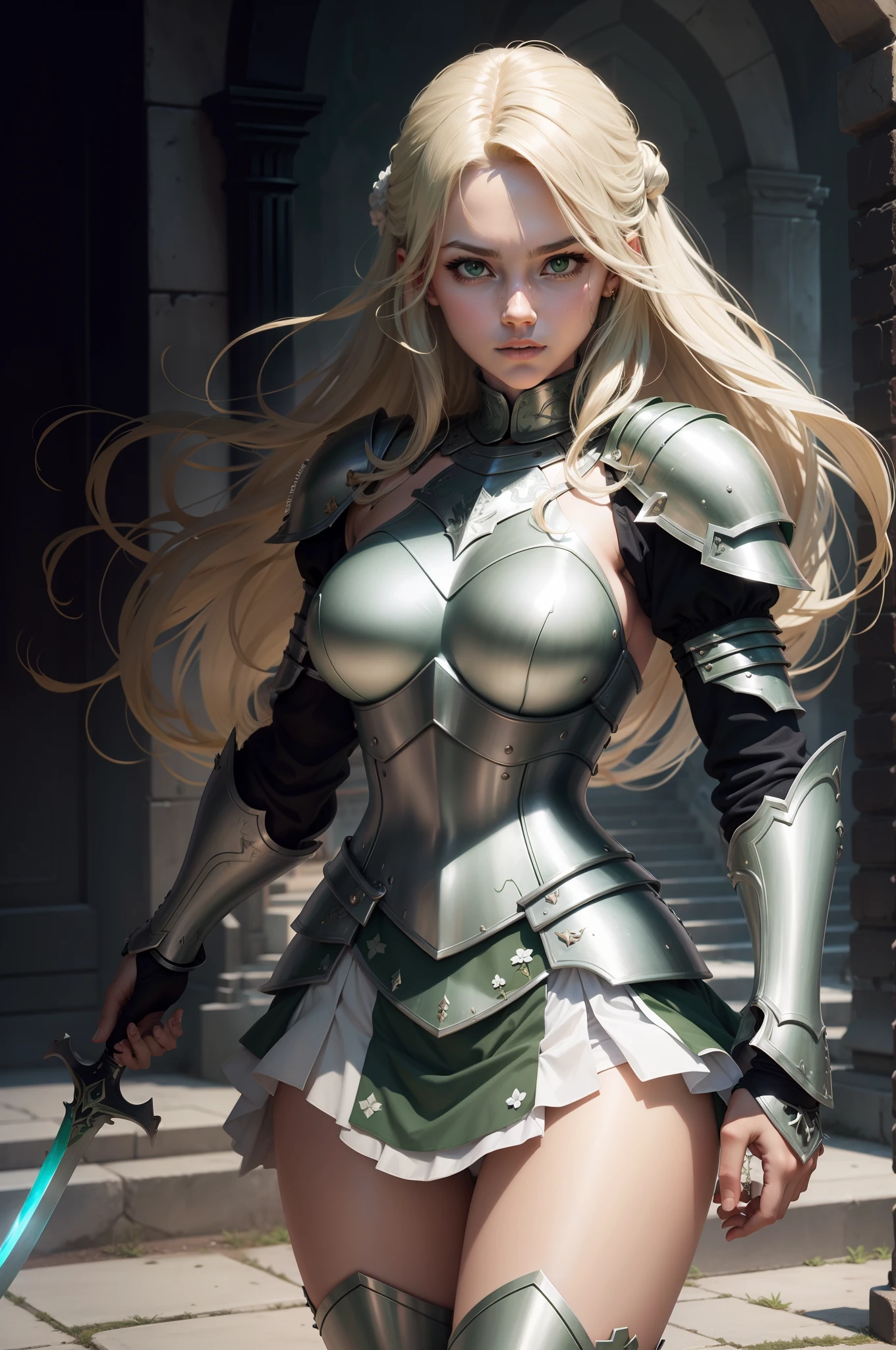 Beautiful green and white skirt and armor