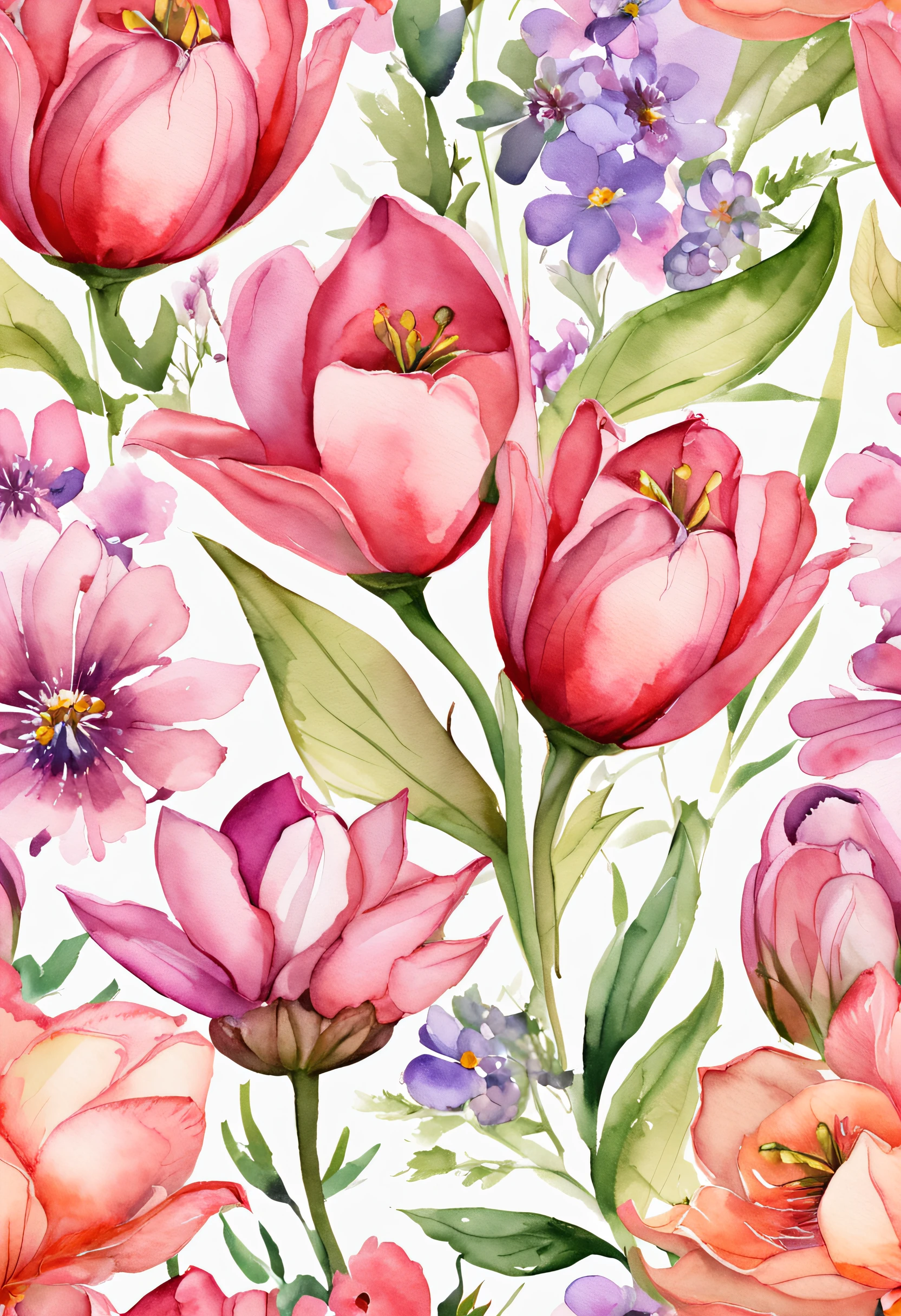 Top quality floral pattern, Cute lovely pink bud tulips