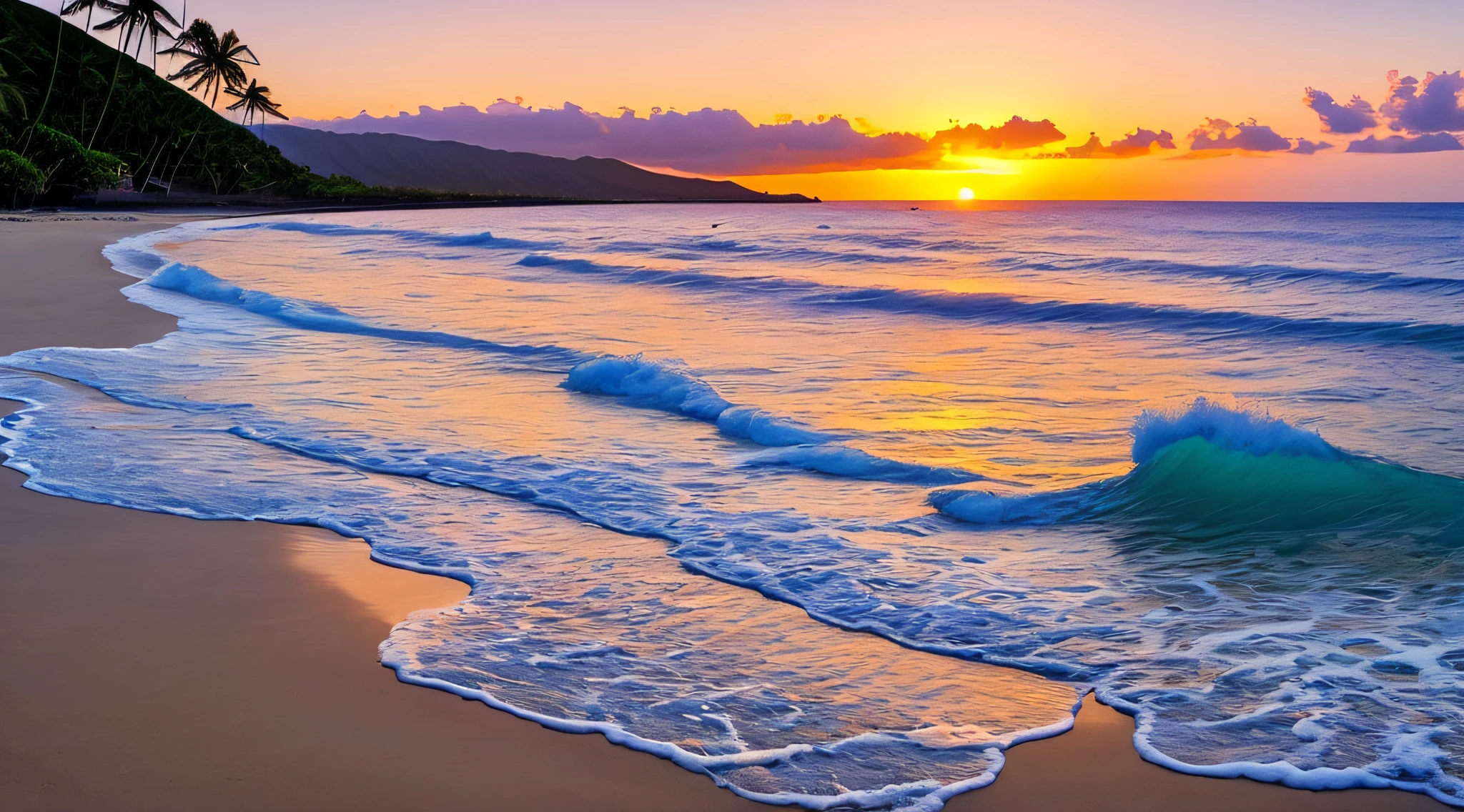 A luxurious sunset on a Hawaiian beach.
